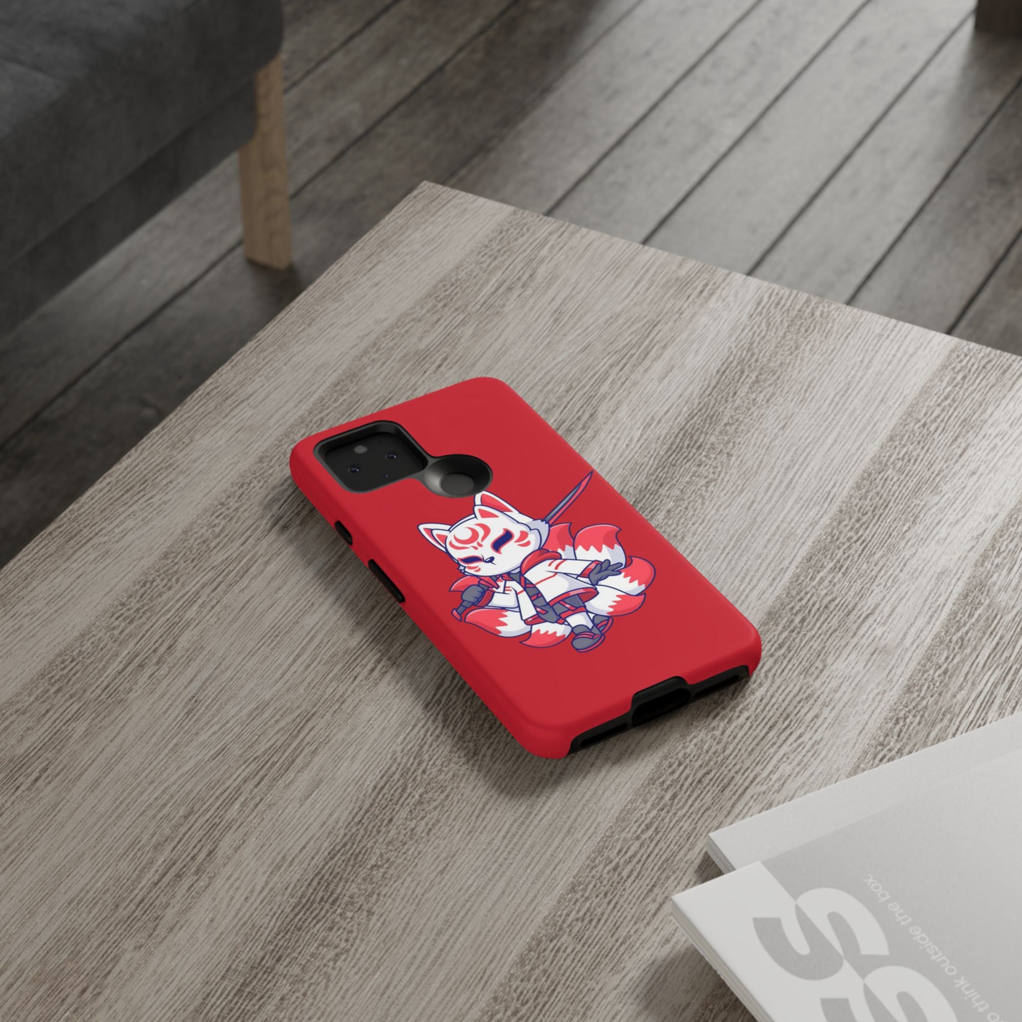 Anime-Inspired Tough Phone Case, Kawaii Fox Design, Gift for Gamers, Cute Phone Accessories, Red Phone Cover, Cosplay Merchandise