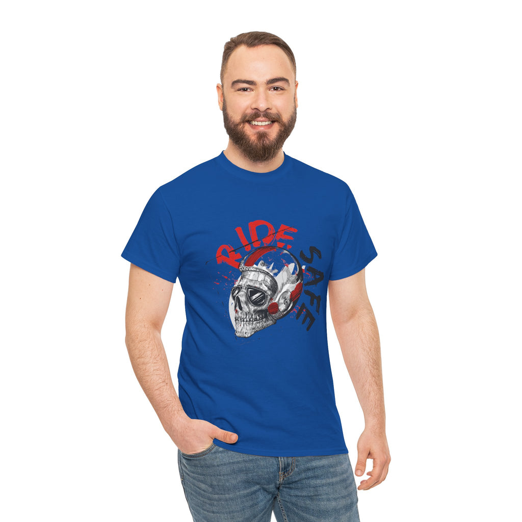 Skull Themed Ride Safe Tee, Unisex Heavy Cotton T-Shirt, Motorcycle Tee, Biker Apparel, Gift for Riders, Casual Wear
