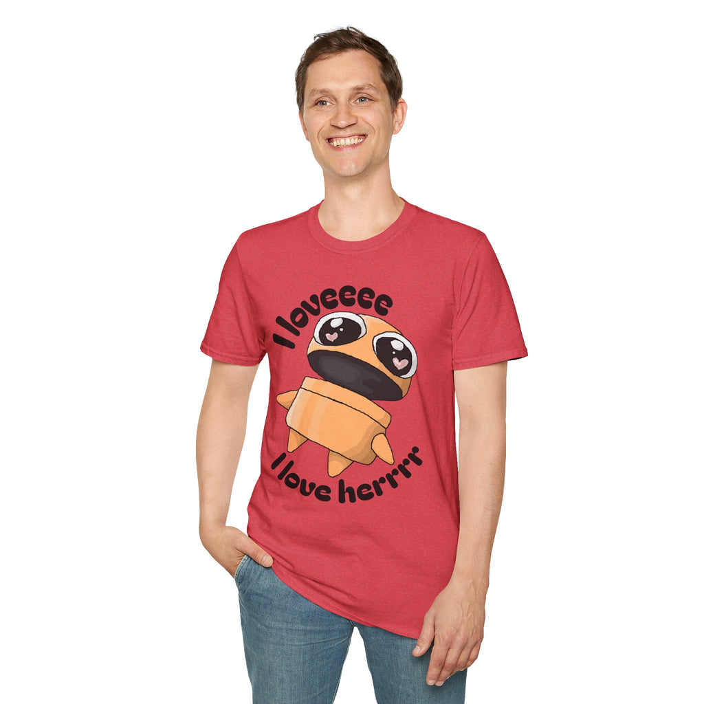 I love Herrrrr Cute Cartoon Love T-Shirt, Unisex Softstyle Tee, Perfect for Gifts, Casual Wear, Valentine's Day, Cute Character Apparel