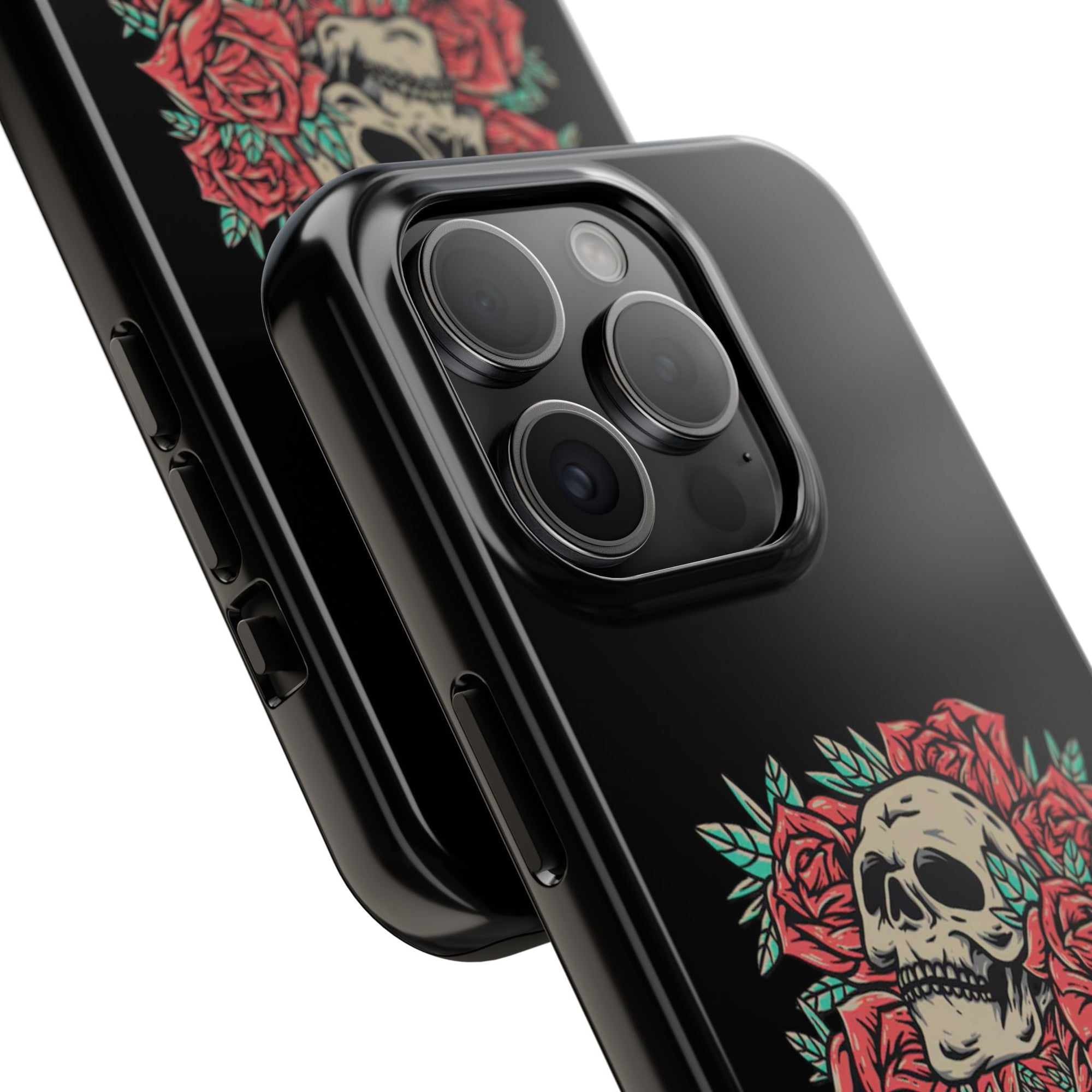 Stylish Skull & Roses Phone Case, Tough Phone Cover, Floral Skull Design, Unique Gift for her, Gothic Aesthetic Accessories