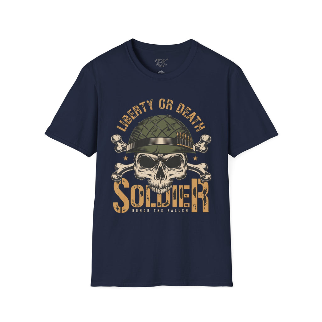 Liberty or Death Skull Soldier T-Shirt, Military Apparel, Unisex Graphic Tee, Veteran Gift, Casual Wear, Outdoor Adventure