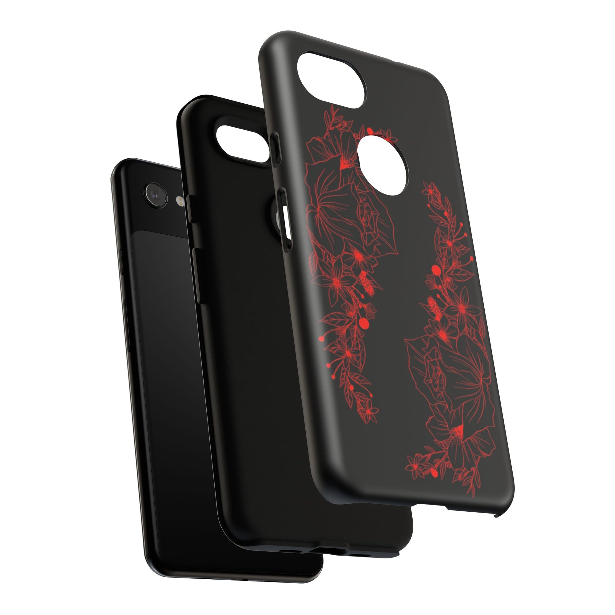 Stylish Floral Phone Case, Tough Phone Cover, Floral Design Case, Gift for Her, Black Phone Accessories