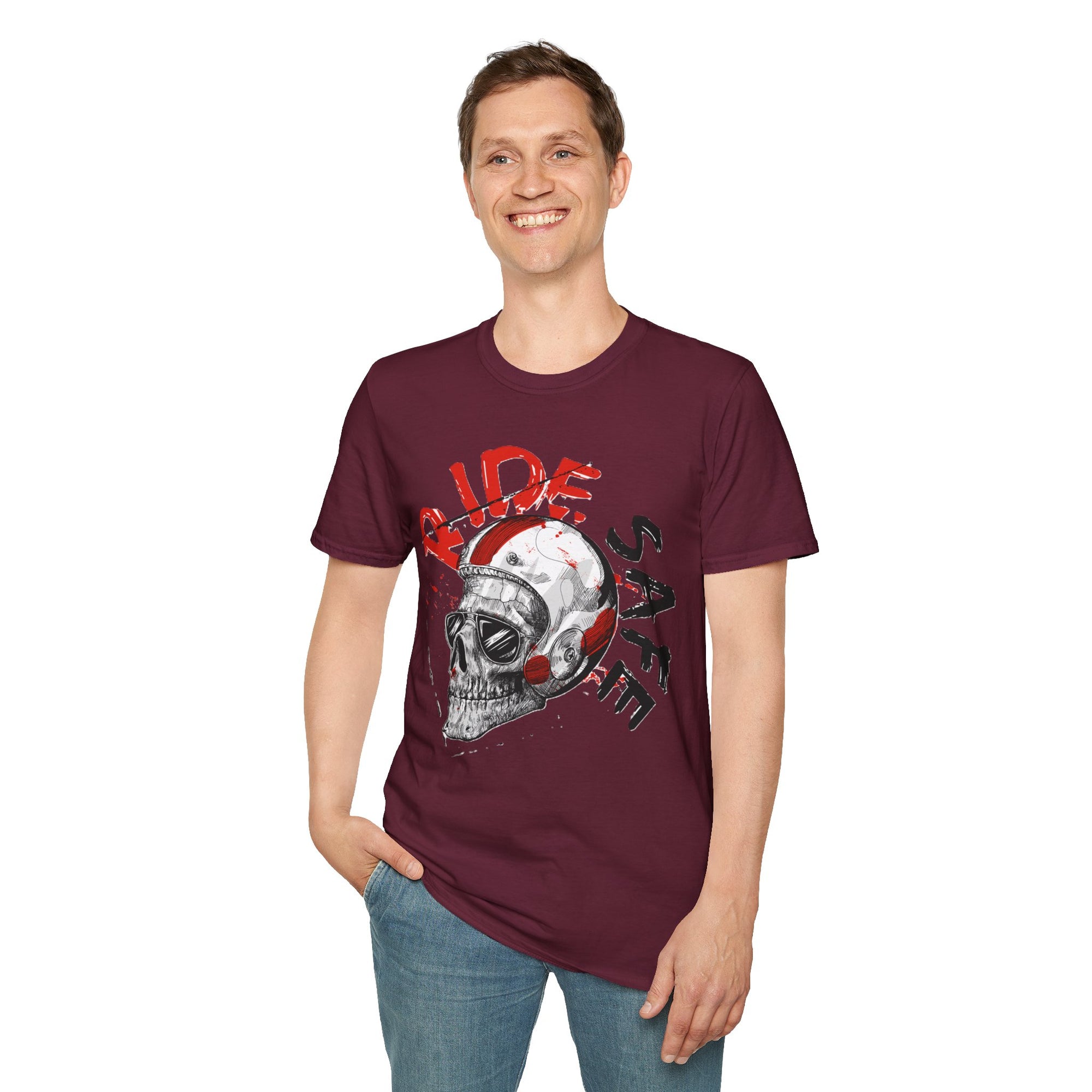 Ride Safe Skull T-Shirt | Unisex Softstyle Tee for Bikers | Perfect for Motorcyclists, Casual Wear, Gifts, and Events