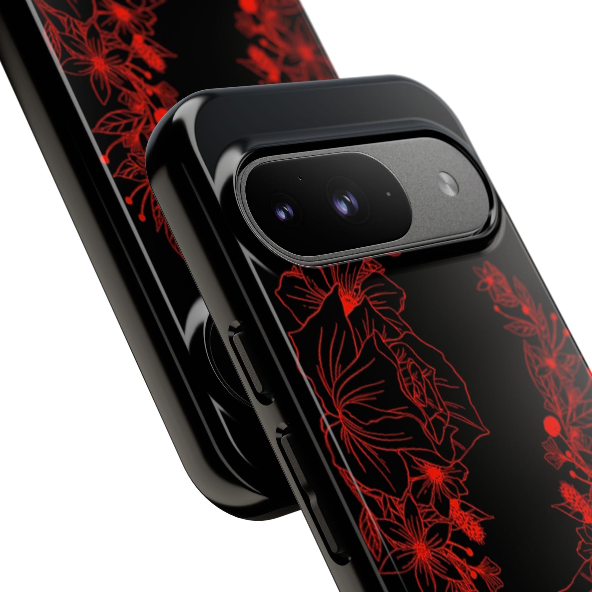 Stylish Floral Phone Case, Tough Phone Cover, Floral Design Case, Gift for Her, Black Phone Accessories