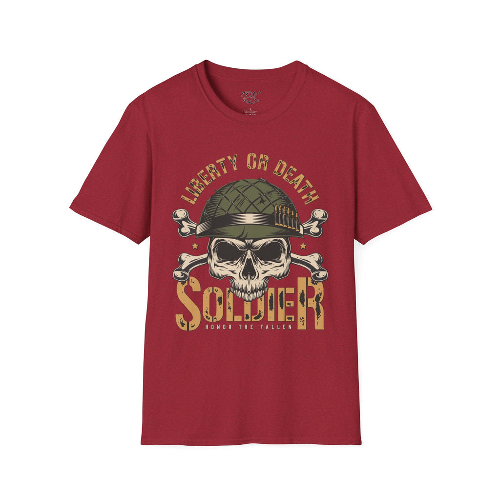 Liberty or Death Skull Soldier T-Shirt, Military Apparel, Unisex Graphic Tee, Veteran Gift, Casual Wear, Outdoor Adventure