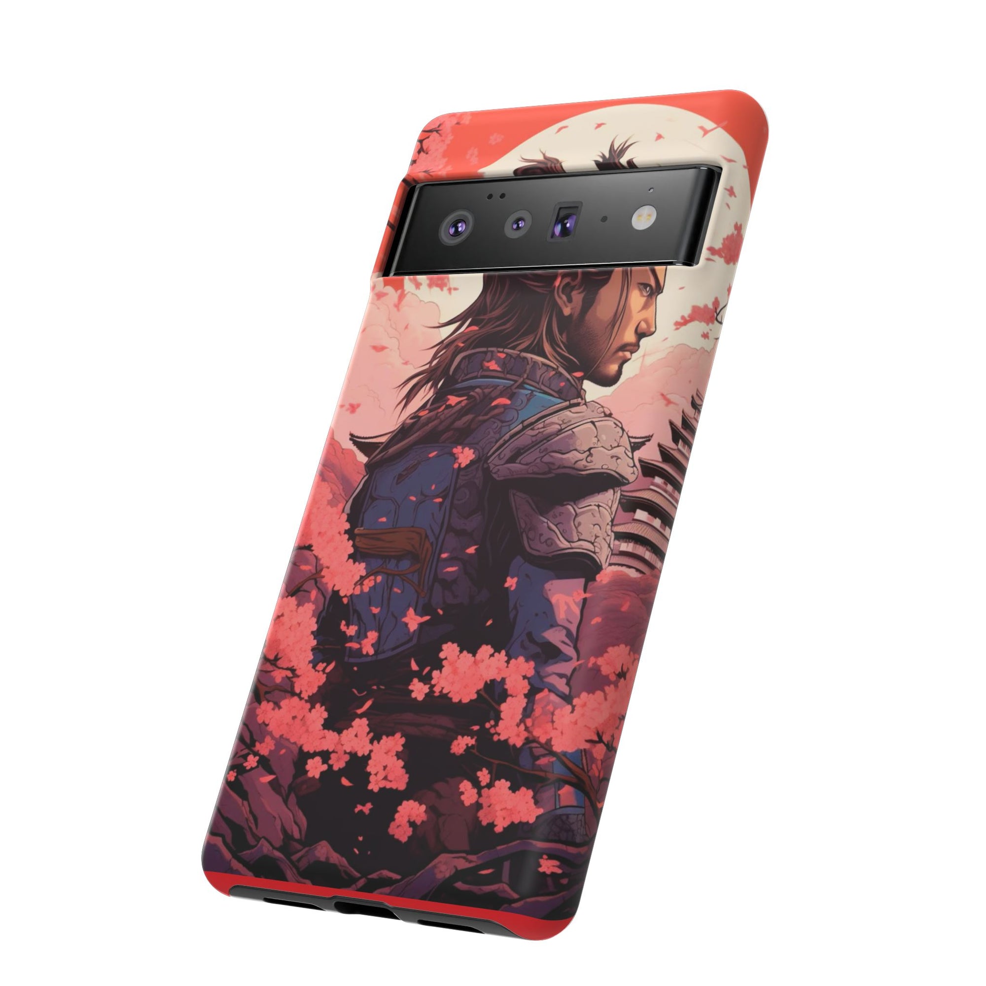 Samurai Phone Case, Tough Cases for Men, Cherry Blossom Art, Gift for Anime Fans, Unique Phone Accessory, Stylish Protection