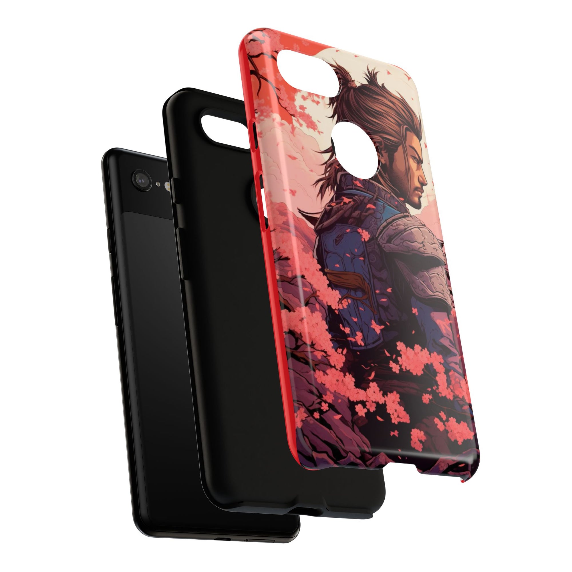 Samurai Phone Case, Tough Cases for Men, Cherry Blossom Art, Gift for Anime Fans, Unique Phone Accessory, Stylish Protection