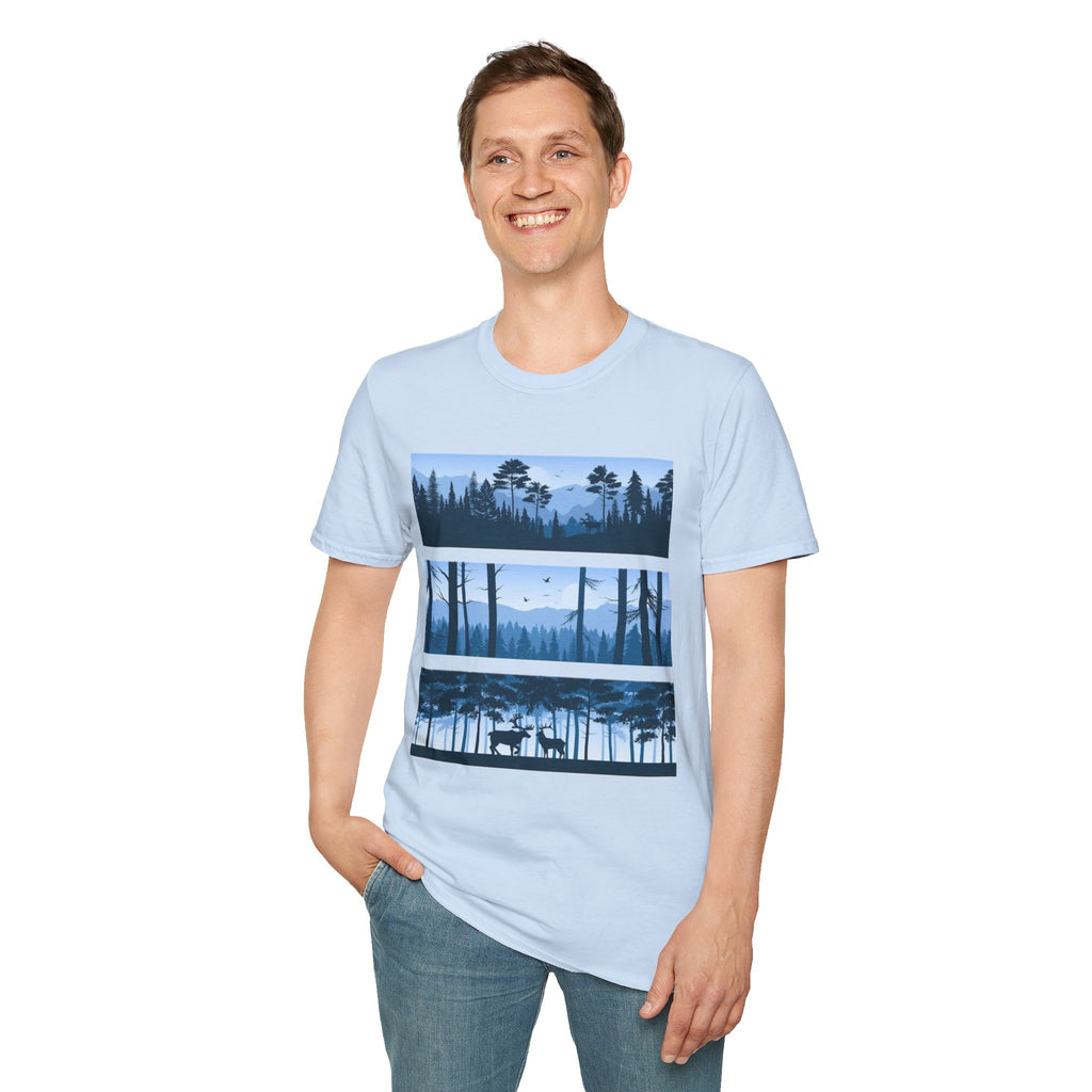 Mountain Landscape Unisex Softstyle T-Shirt | Nature Lover Gift, Outdoor Adventure Tee, Relaxed Fit, Casual Wear, Camping Shirt