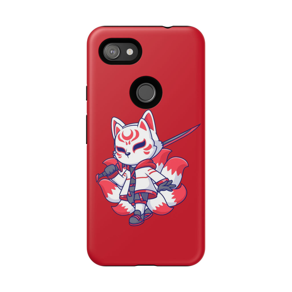 Anime-Inspired Tough Phone Case, Kawaii Fox Design, Gift for Gamers, Cute Phone Accessories, Red Phone Cover, Cosplay Merchandise