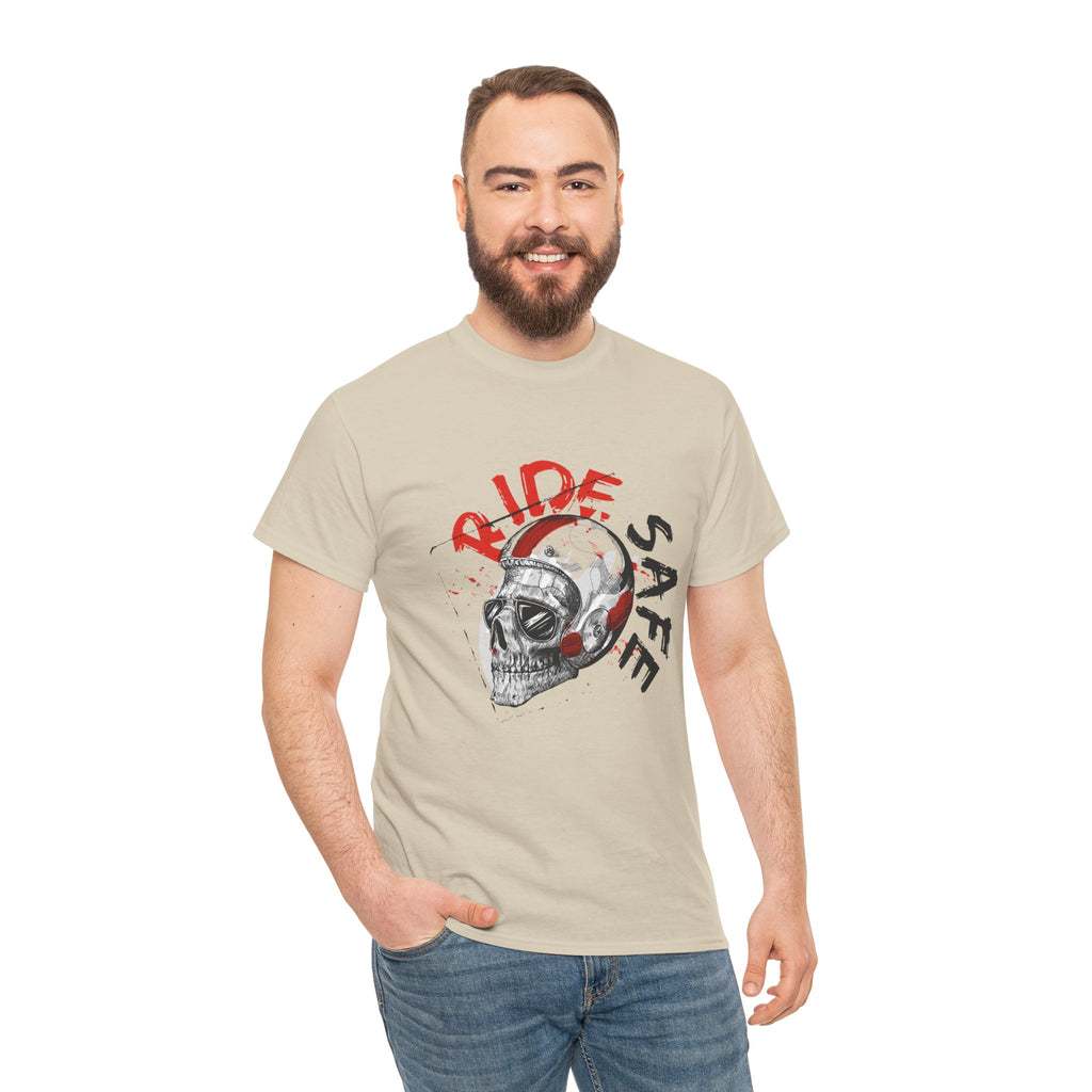 Skull Themed Ride Safe Tee, Unisex Heavy Cotton T-Shirt, Motorcycle Tee, Biker Apparel, Gift for Riders, Casual Wear