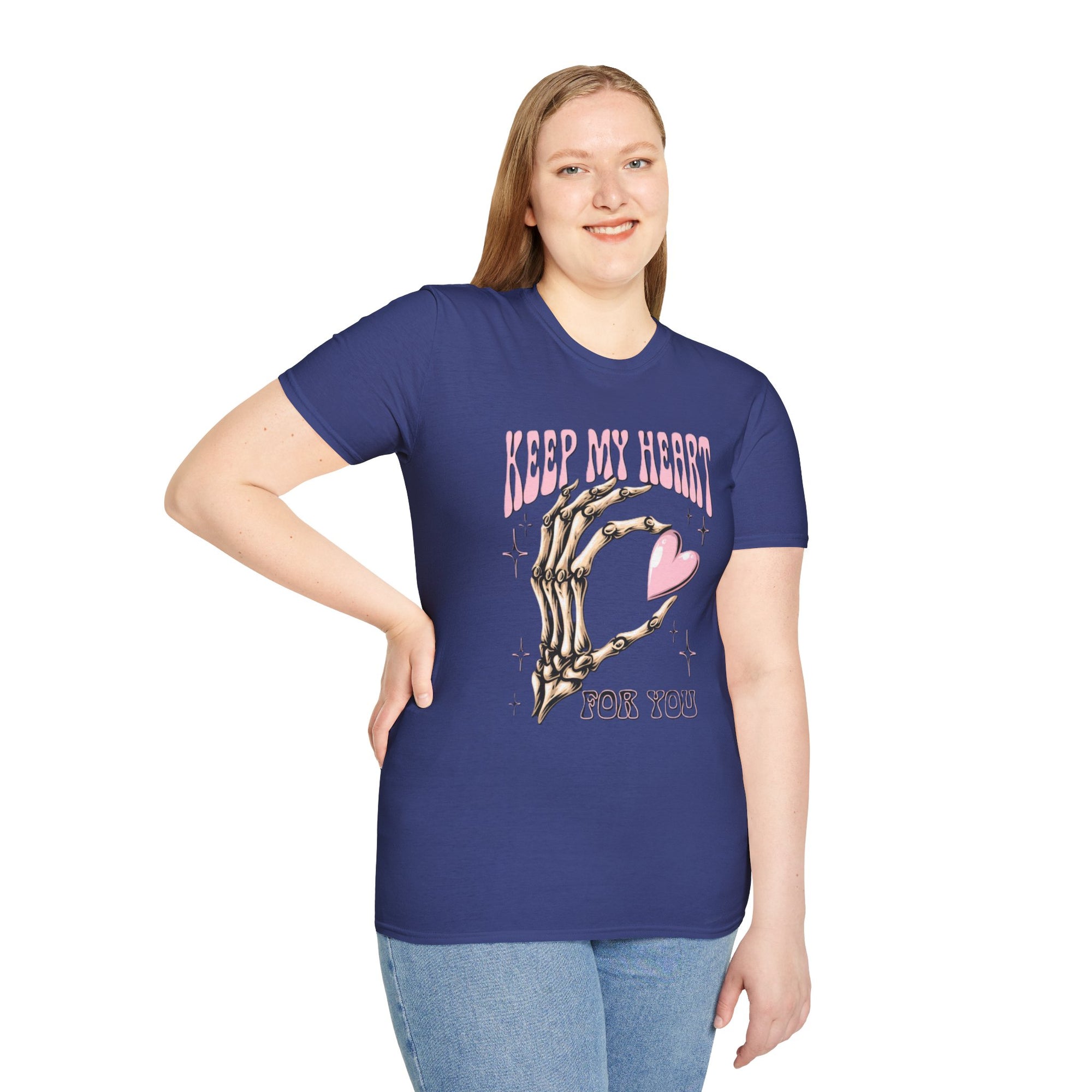 Keep My Heart Unisex Softstyle T-Shirt, Cute Graphic Tee, Valentine's Day Gift, Casual Style, Skeleton Design, Soft Cotton