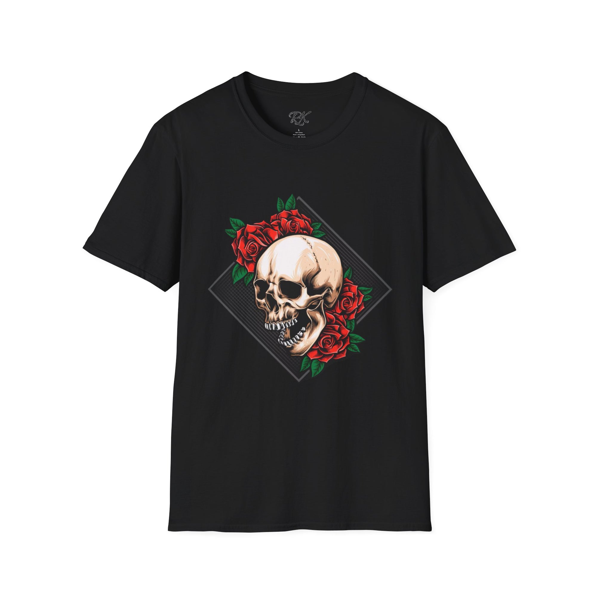 Skull and Roses T-Shirt | Edgy Unisex Softstyle Tee for Music Lovers, Halloween, Casual Wear, Gift Idea, Streetwear