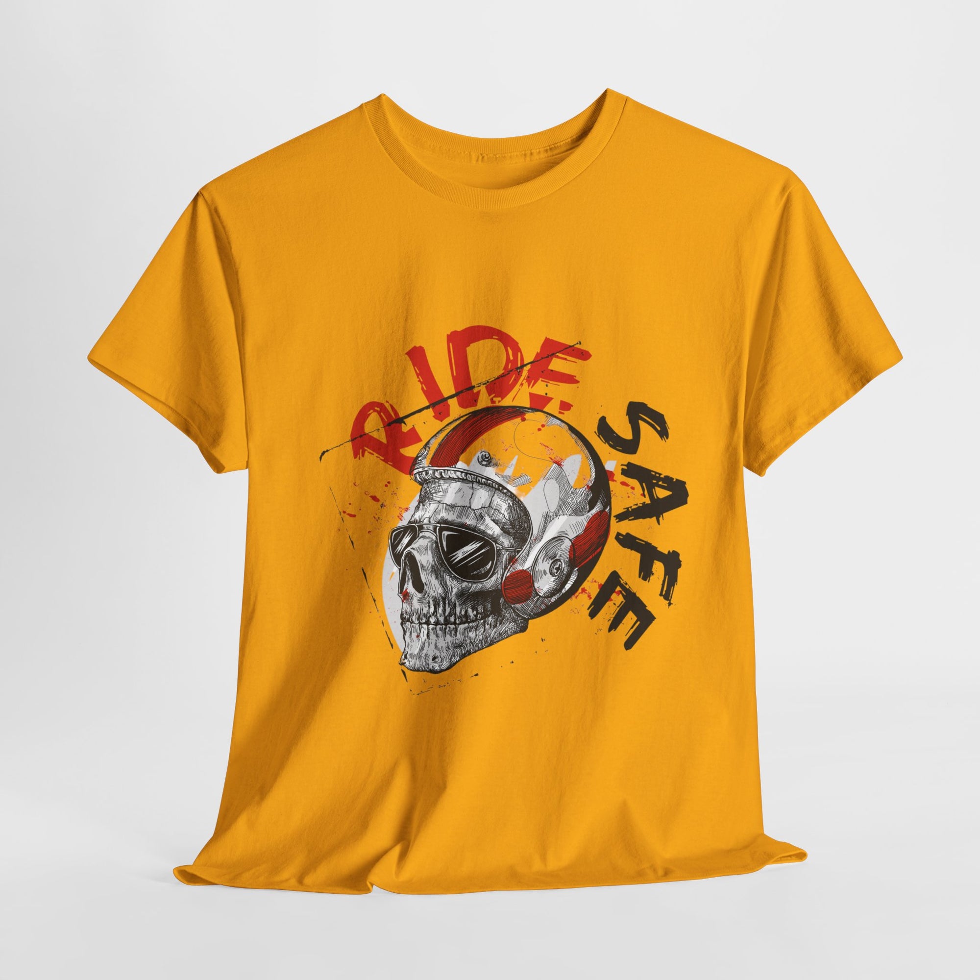 Skull Themed Ride Safe Tee, Unisex Heavy Cotton T-Shirt, Motorcycle Tee, Biker Apparel, Gift for Riders, Casual Wear