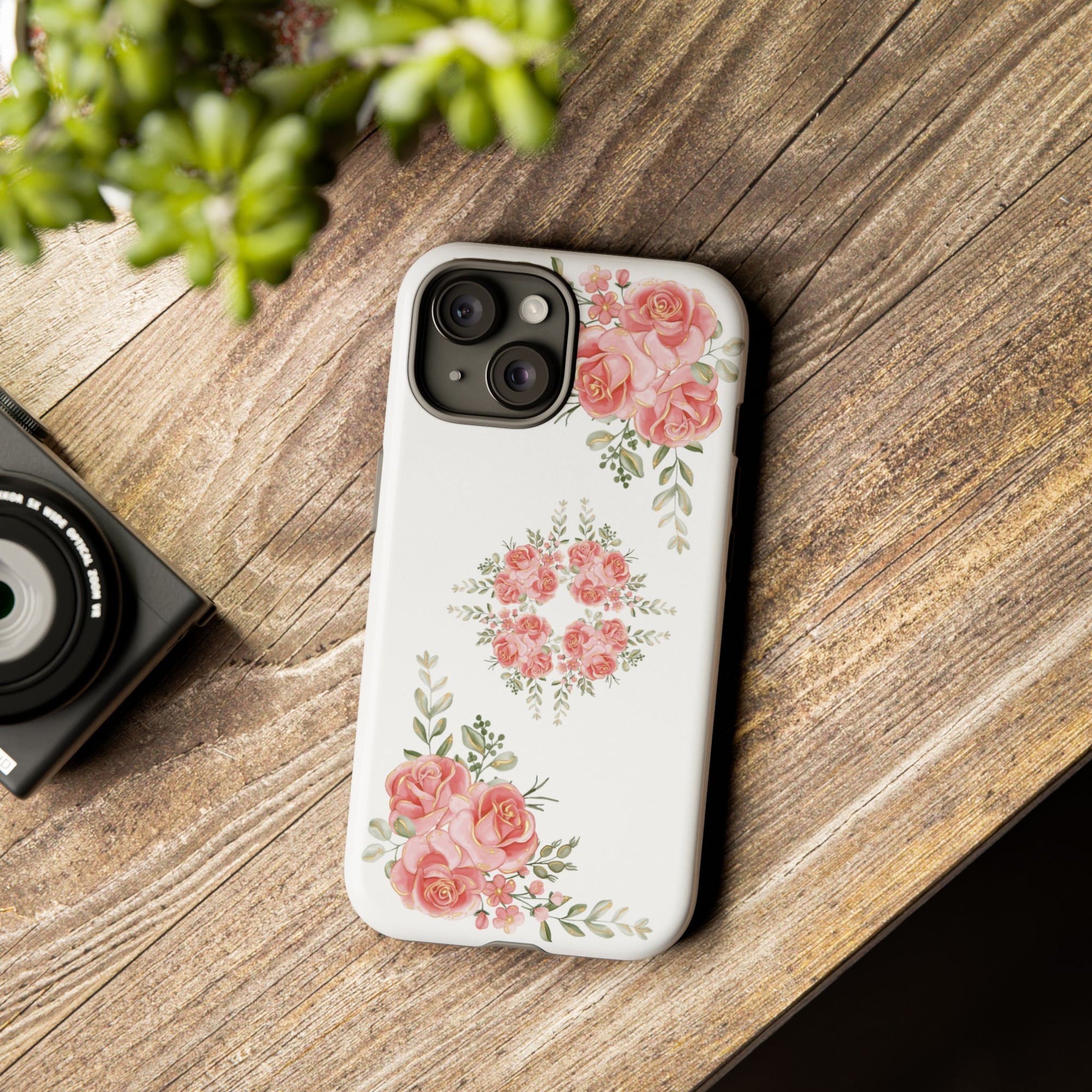 Floral Phone Case, Tough iPhone Case, Rose Design Case, Gift for Her, Floral Phone Cover