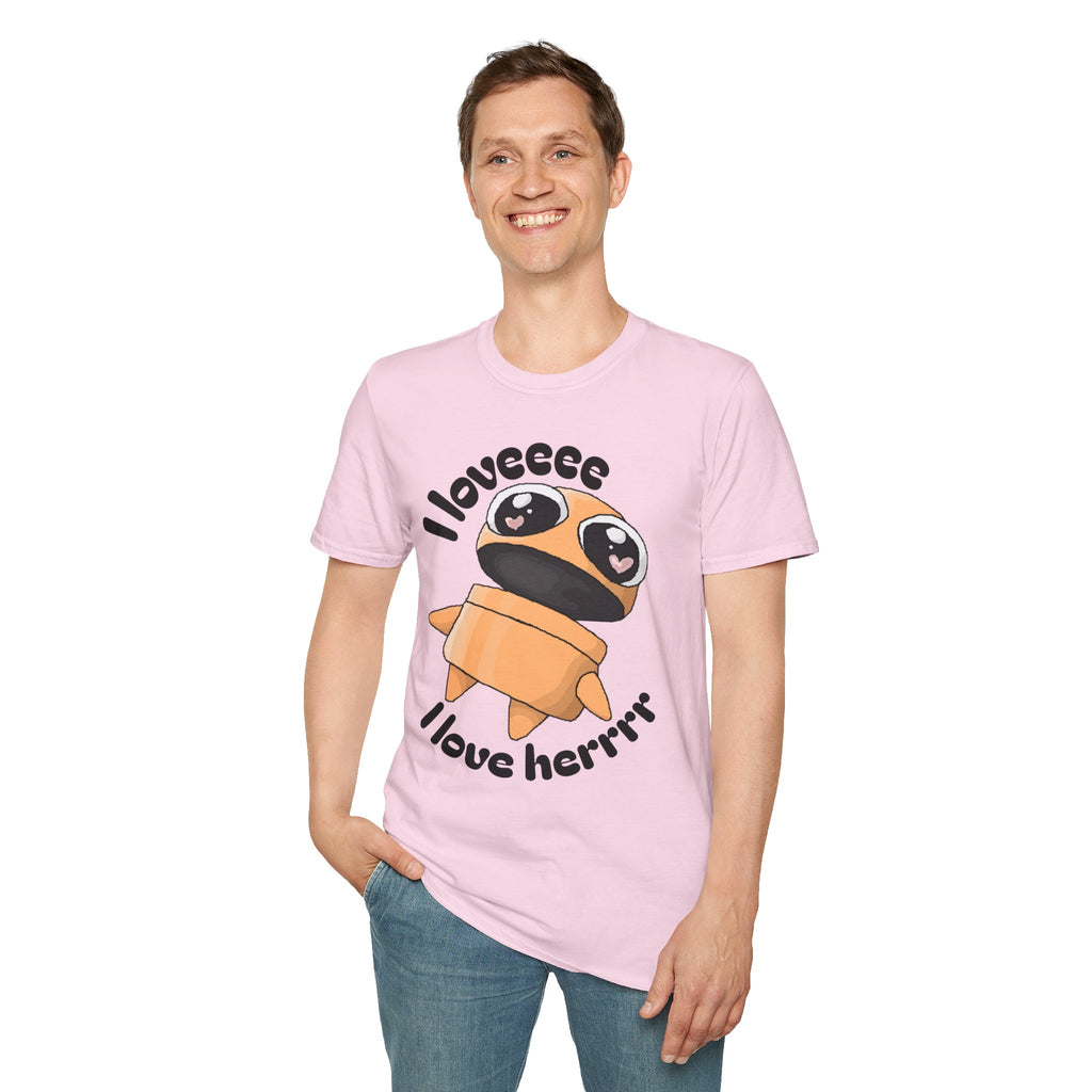 I love Herrrrr Cute Cartoon Love T-Shirt, Unisex Softstyle Tee, Perfect for Gifts, Casual Wear, Valentine's Day, Cute Character Apparel
