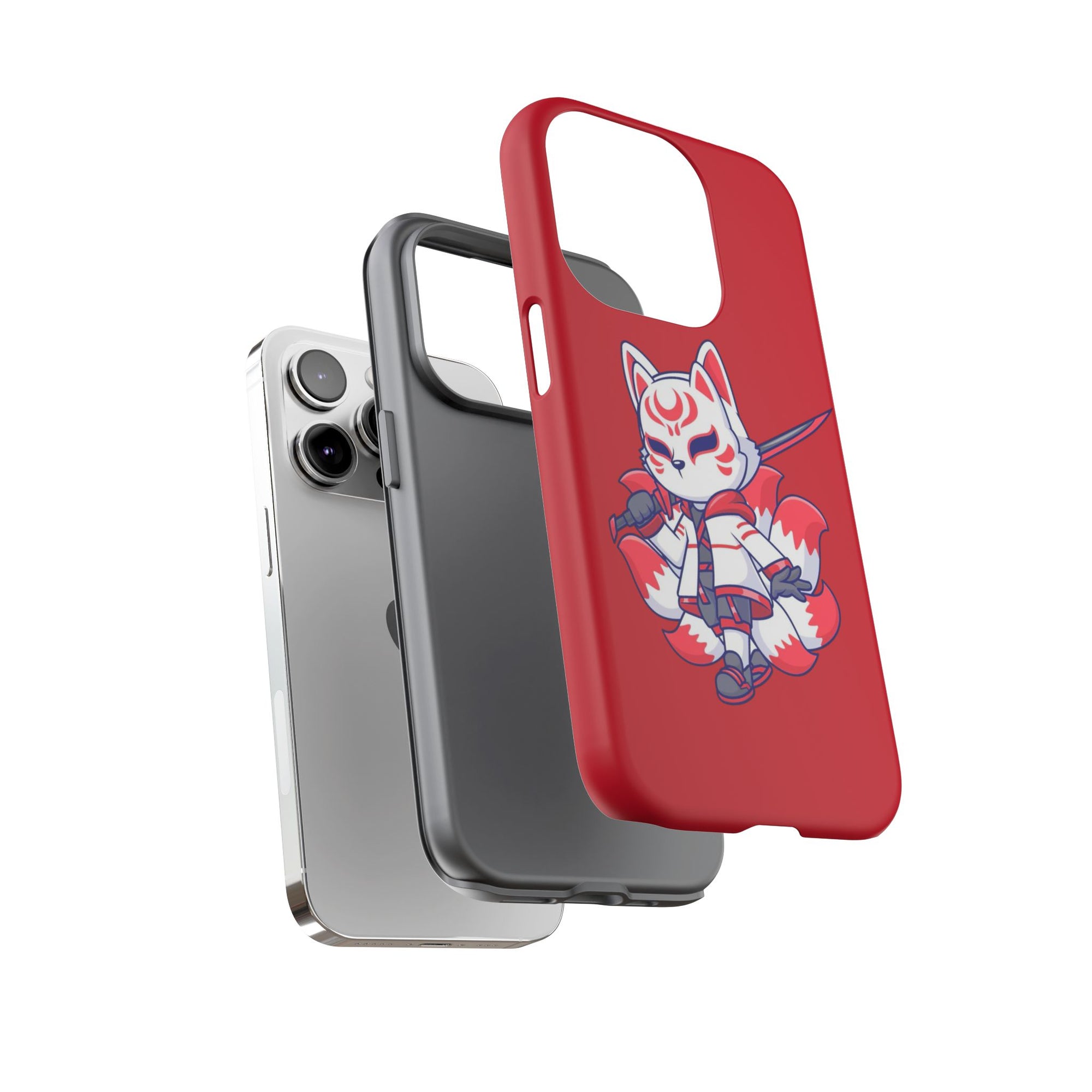 Anime-Inspired Tough Phone Case, Kawaii Fox Design, Gift for Gamers, Cute Phone Accessories, Red Phone Cover, Cosplay Merchandise