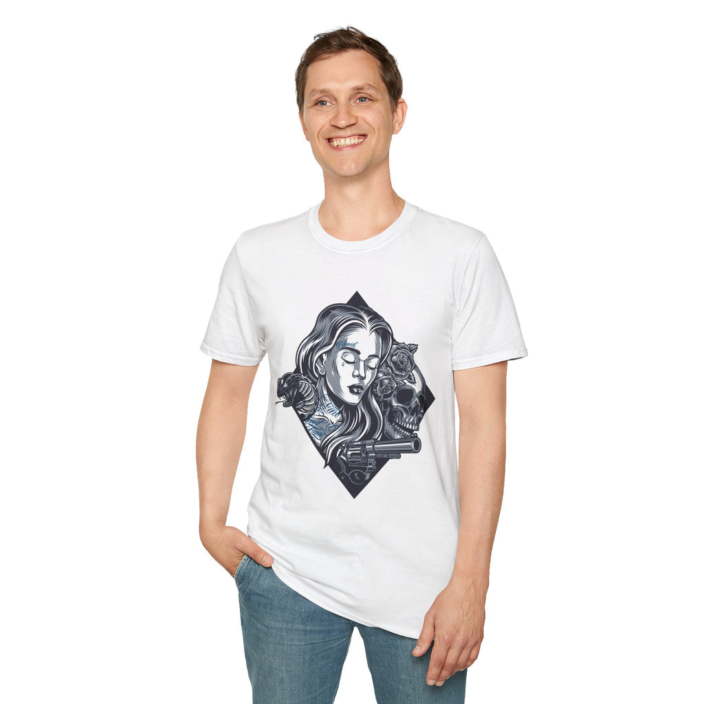 Edgy Graphic Tee, Unisex T-Shirt with Skull and Rose Design, Stylish Casual Wear, Perfect for Gift Giving, Comfortable Everyday Attire