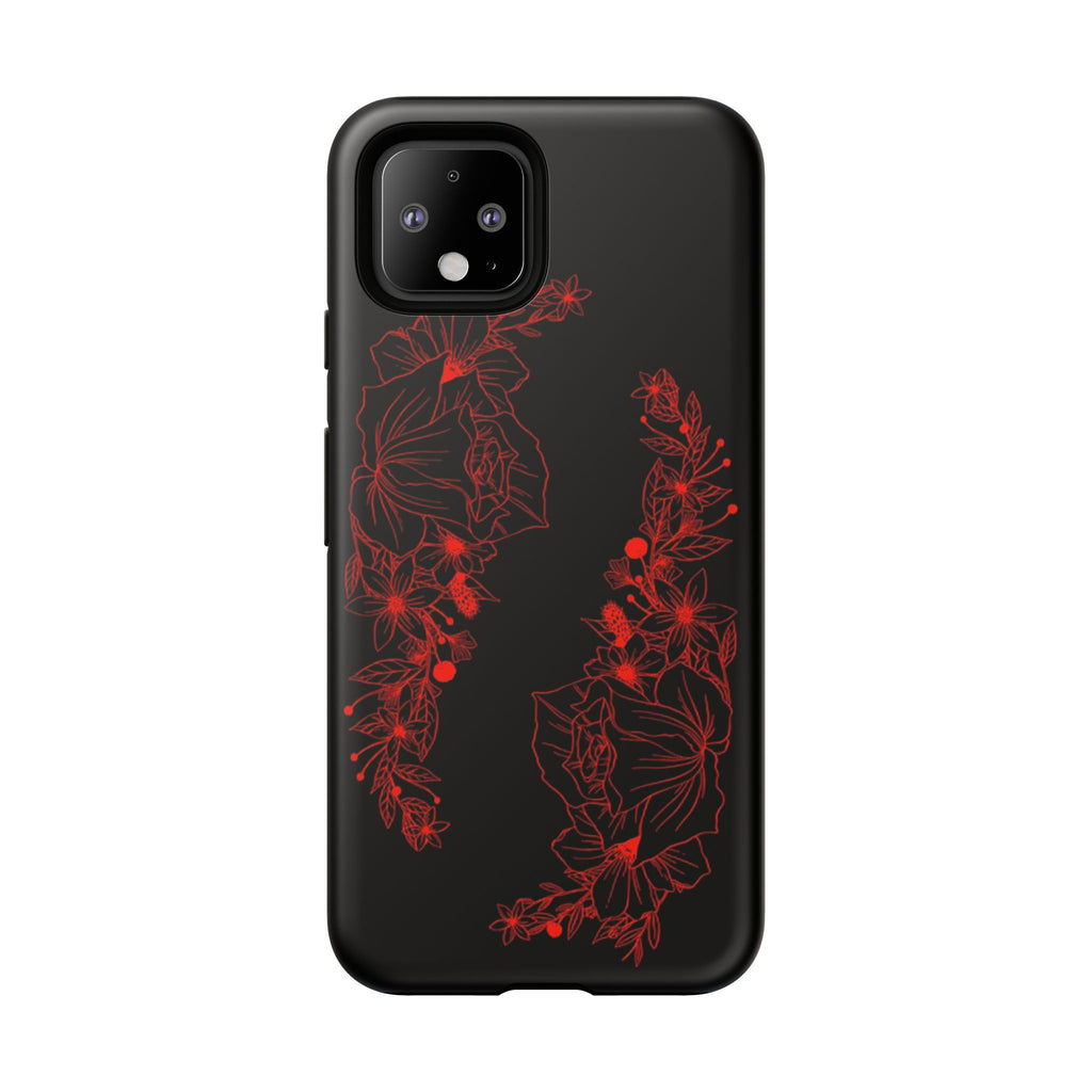 Stylish Floral Phone Case, Tough Phone Cover, Floral Design Case, Gift for Her, Black Phone Accessories