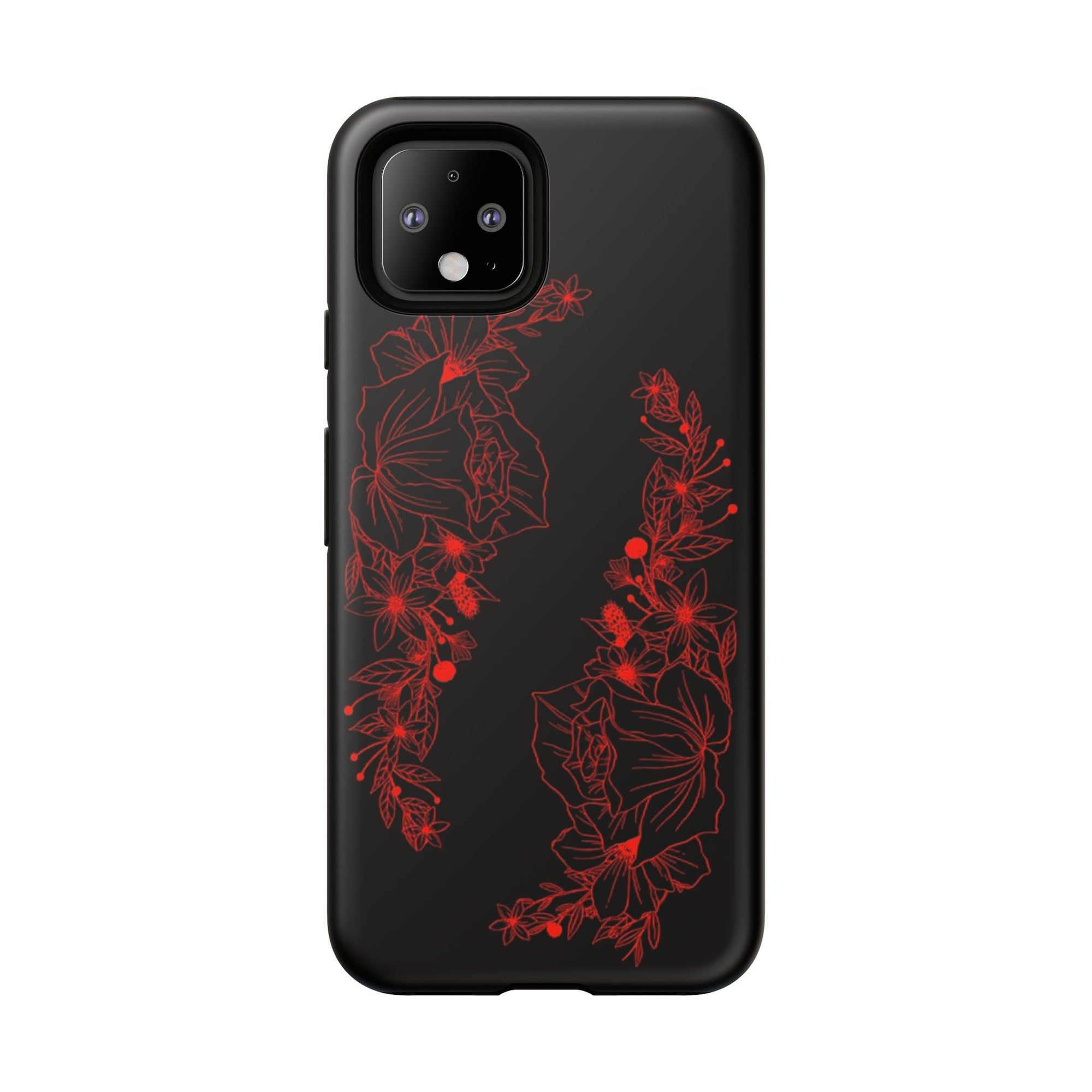 Stylish Floral Phone Case, Tough Phone Cover, Floral Design Case, Gift for Her, Black Phone Accessories