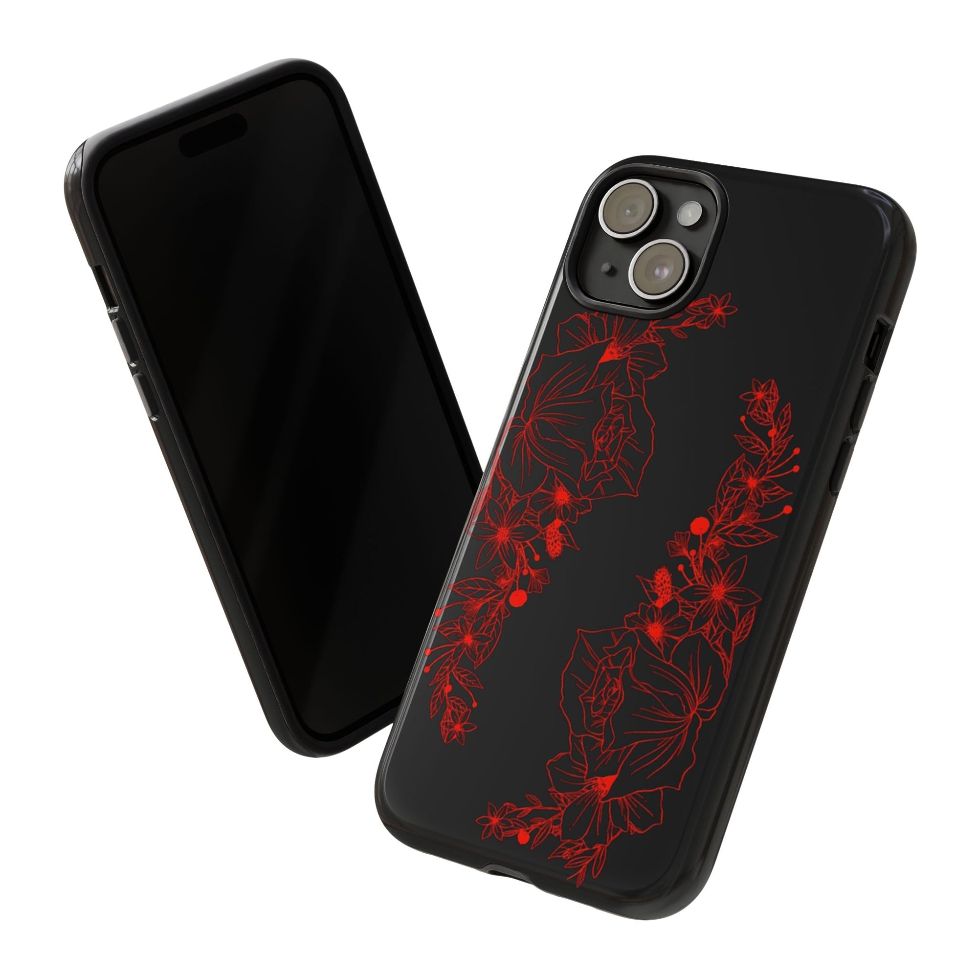 Stylish Floral Phone Case, Tough Phone Cover, Floral Design Case, Gift for Her, Black Phone Accessories