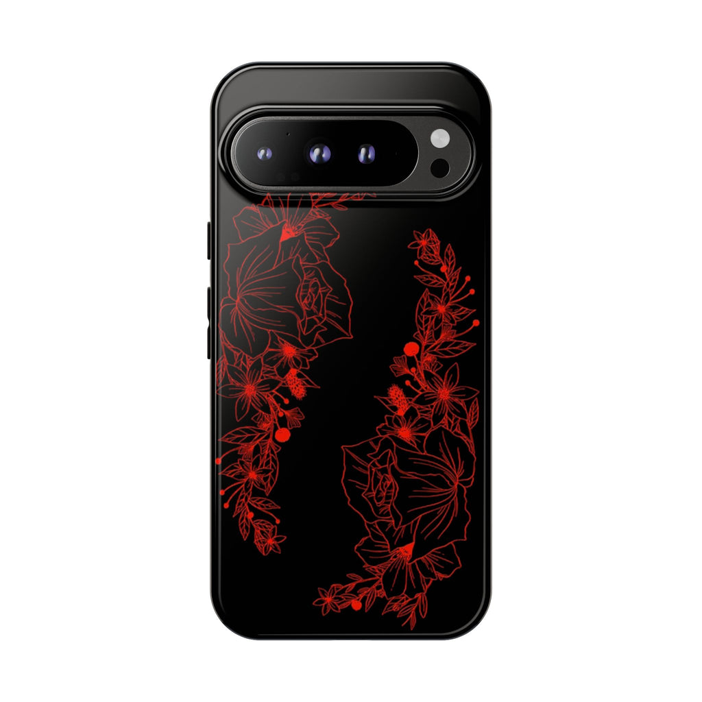 Stylish Floral Phone Case, Tough Phone Cover, Floral Design Case, Gift for Her, Black Phone Accessories