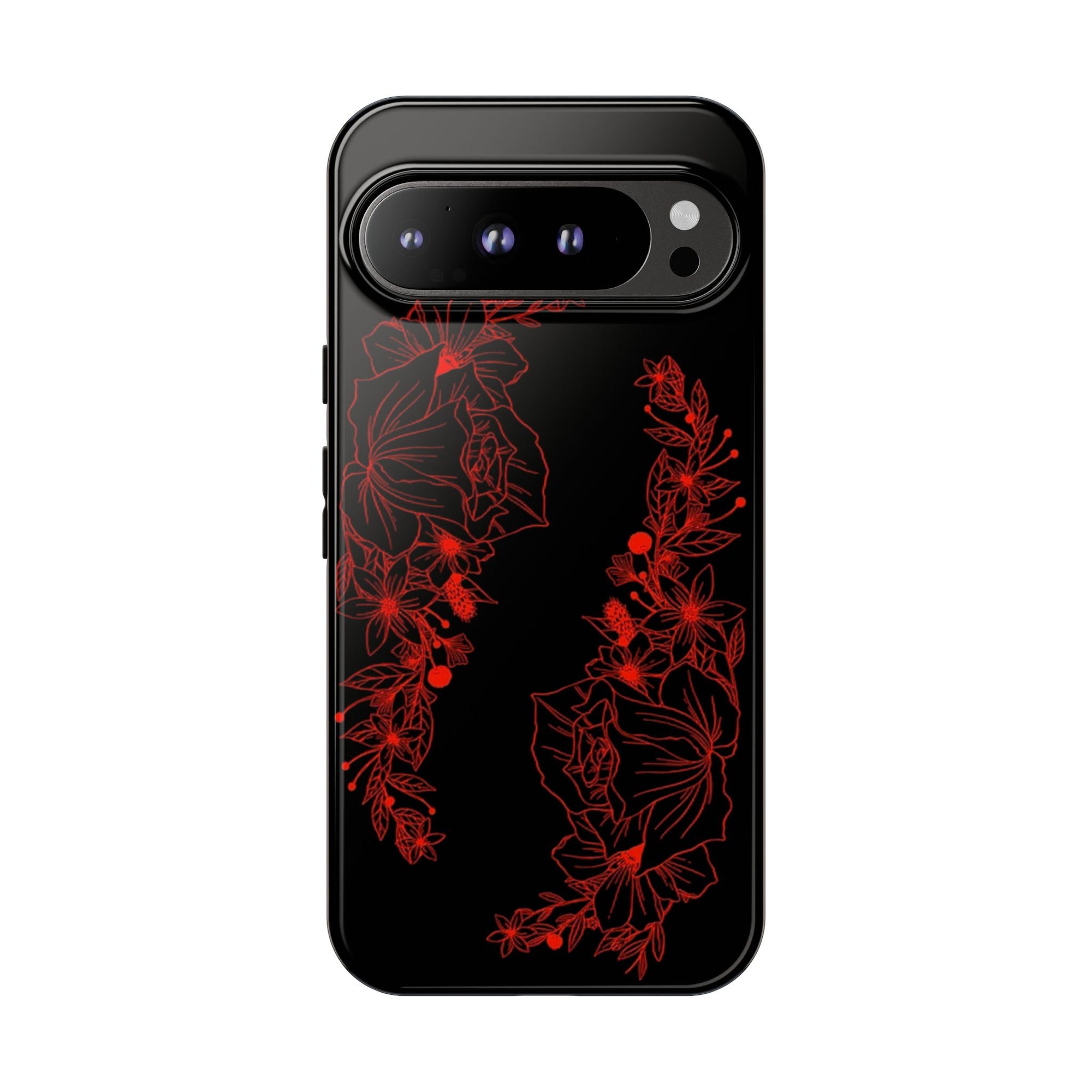 Stylish Floral Phone Case, Tough Phone Cover, Floral Design Case, Gift for Her, Black Phone Accessories