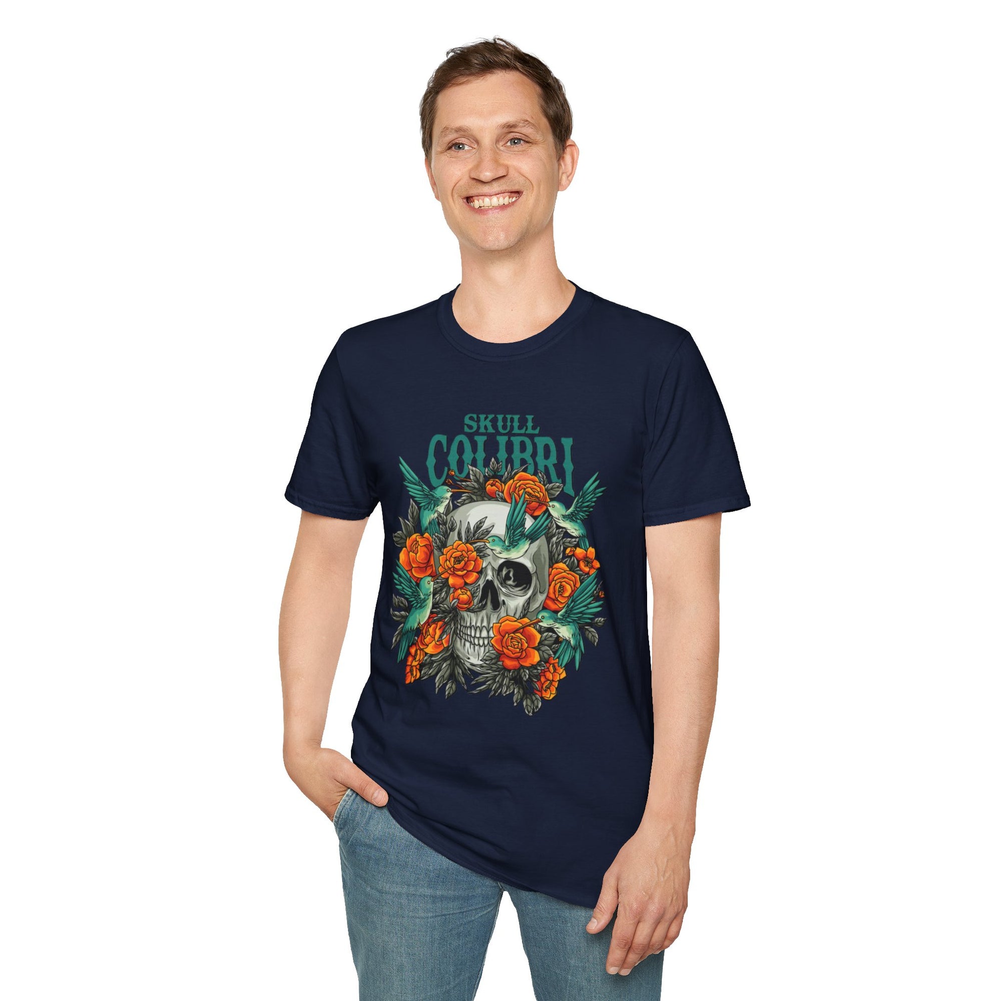 Skull & Roses Unisex T-Shirt, Casual Graphic Tee, Boho Shirt, Unique Gift, Festival Wear, Everyday Style
