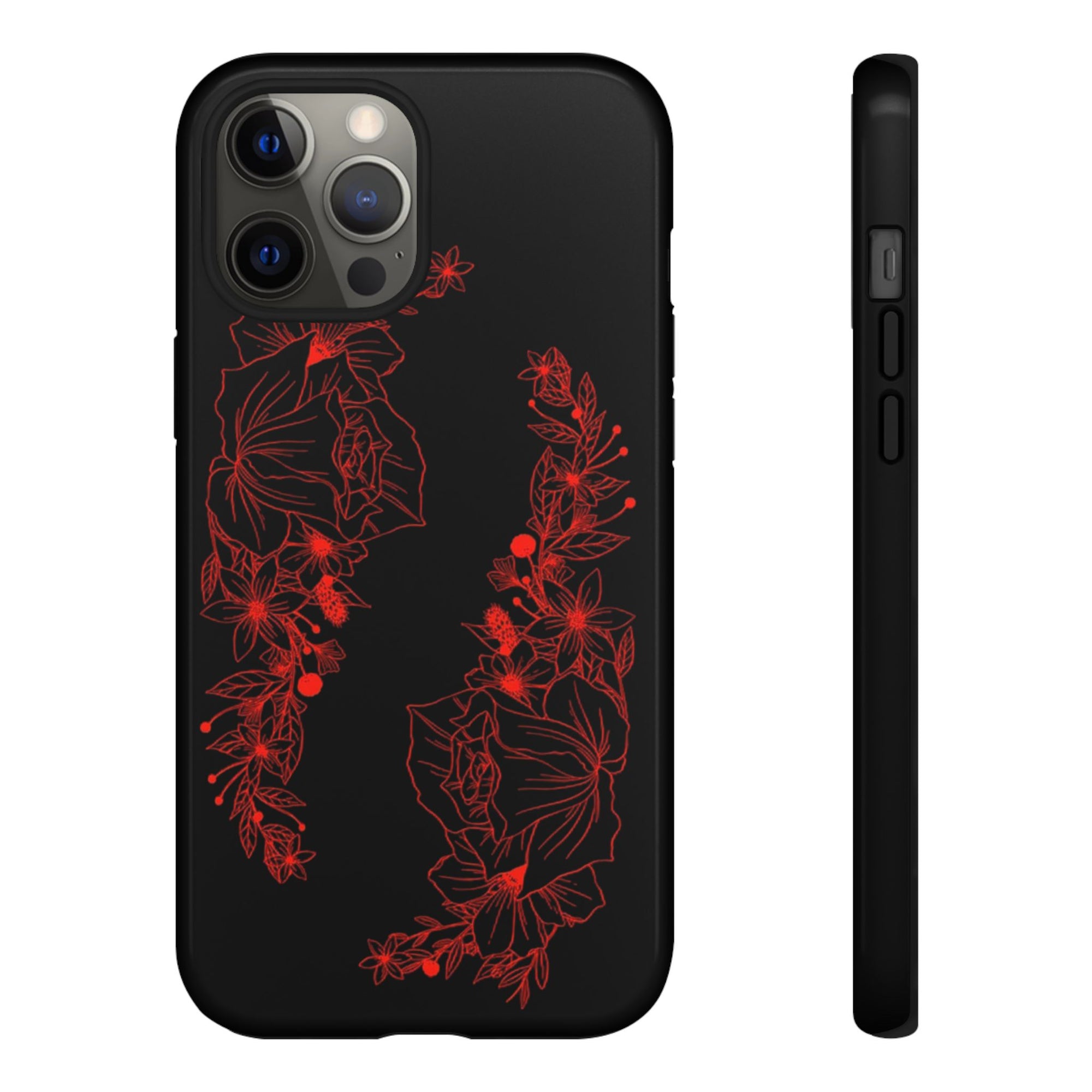 Stylish Floral Phone Case, Tough Phone Cover, Floral Design Case, Gift for Her, Black Phone Accessories