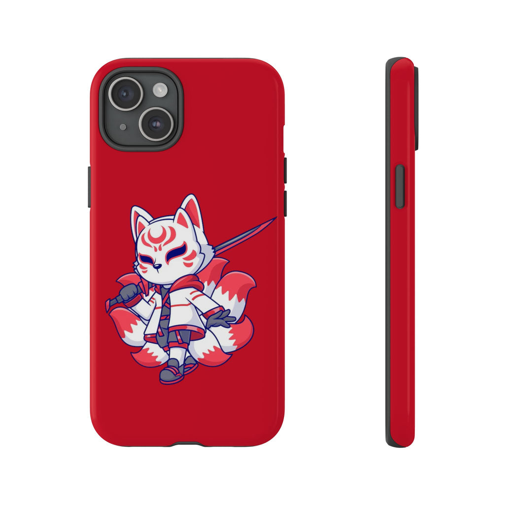 Anime-Inspired Tough Phone Case, Kawaii Fox Design, Gift for Gamers, Cute Phone Accessories, Red Phone Cover, Cosplay Merchandise