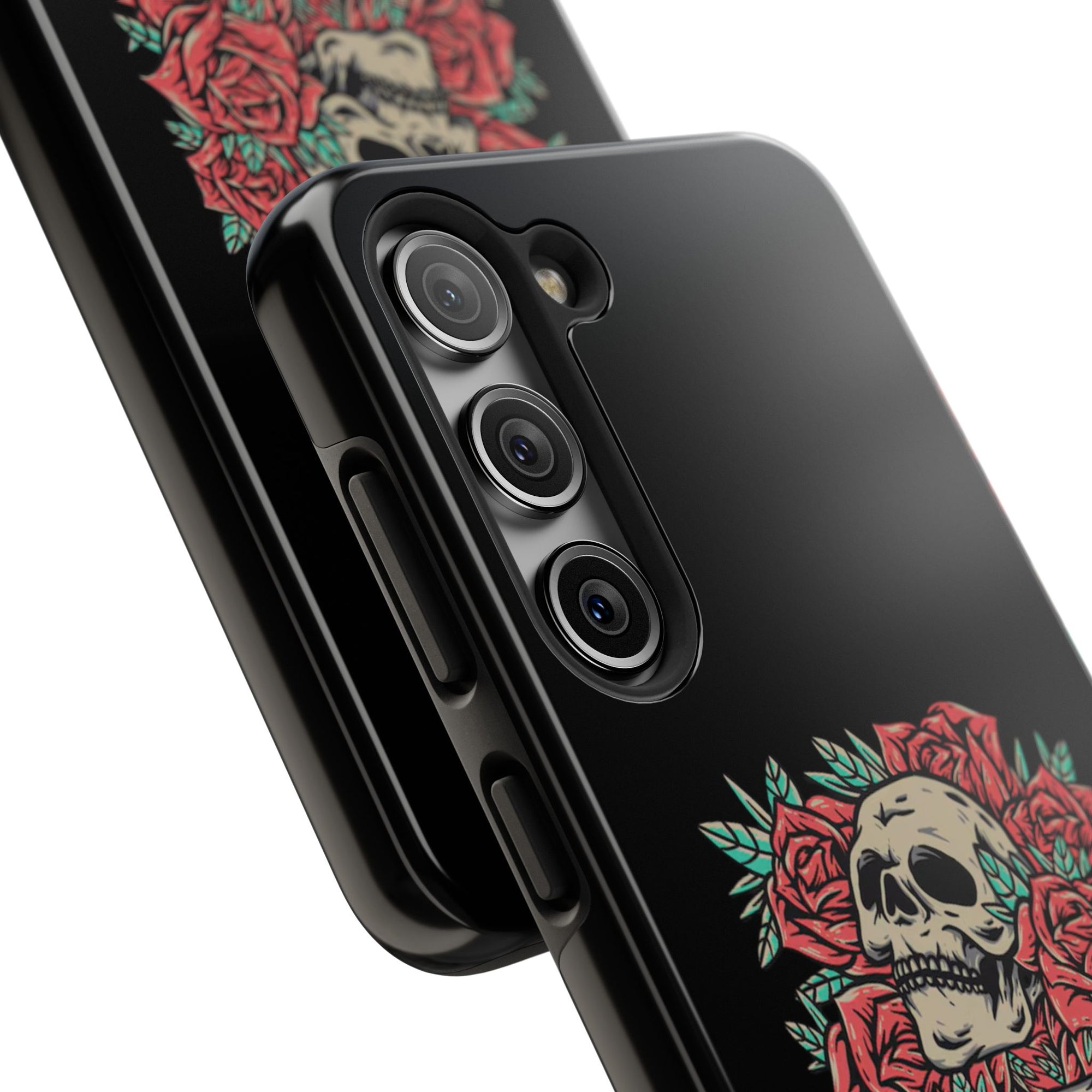 Stylish Skull & Roses Phone Case, Tough Phone Cover, Floral Skull Design, Unique Gift for her, Gothic Aesthetic Accessories