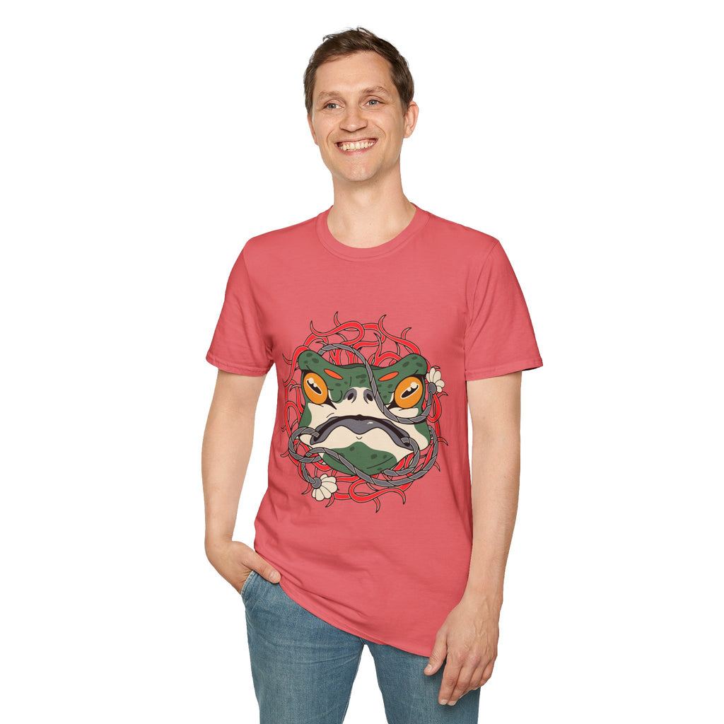 Frog Art Unisex Softstyle T-Shirt | Unique Graphic Tee, Casual Wear, Gift for Nature Lovers, Birthday, Eco-Friendly Fashion