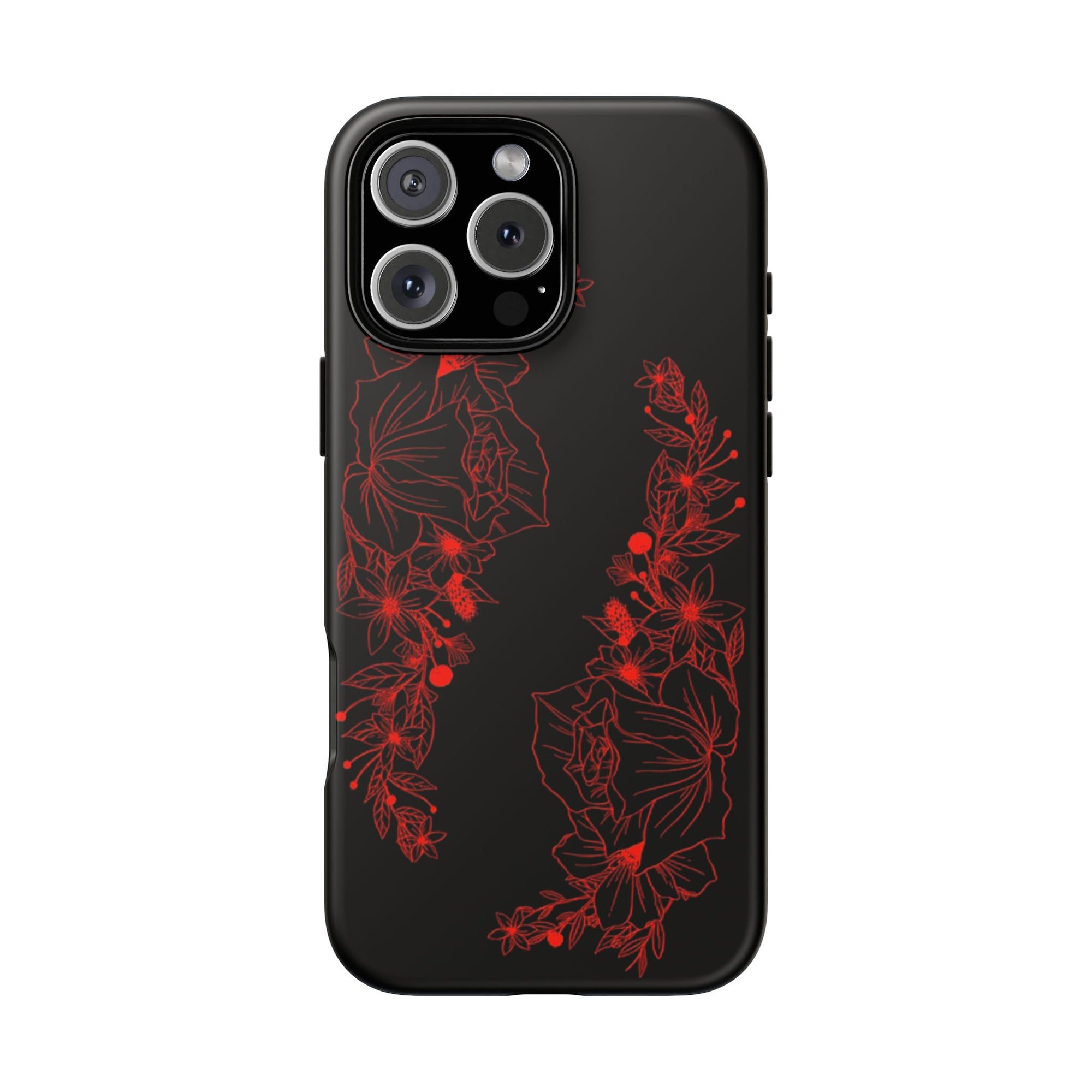 Stylish Floral Phone Case, Tough Phone Cover, Floral Design Case, Gift for Her, Black Phone Accessories