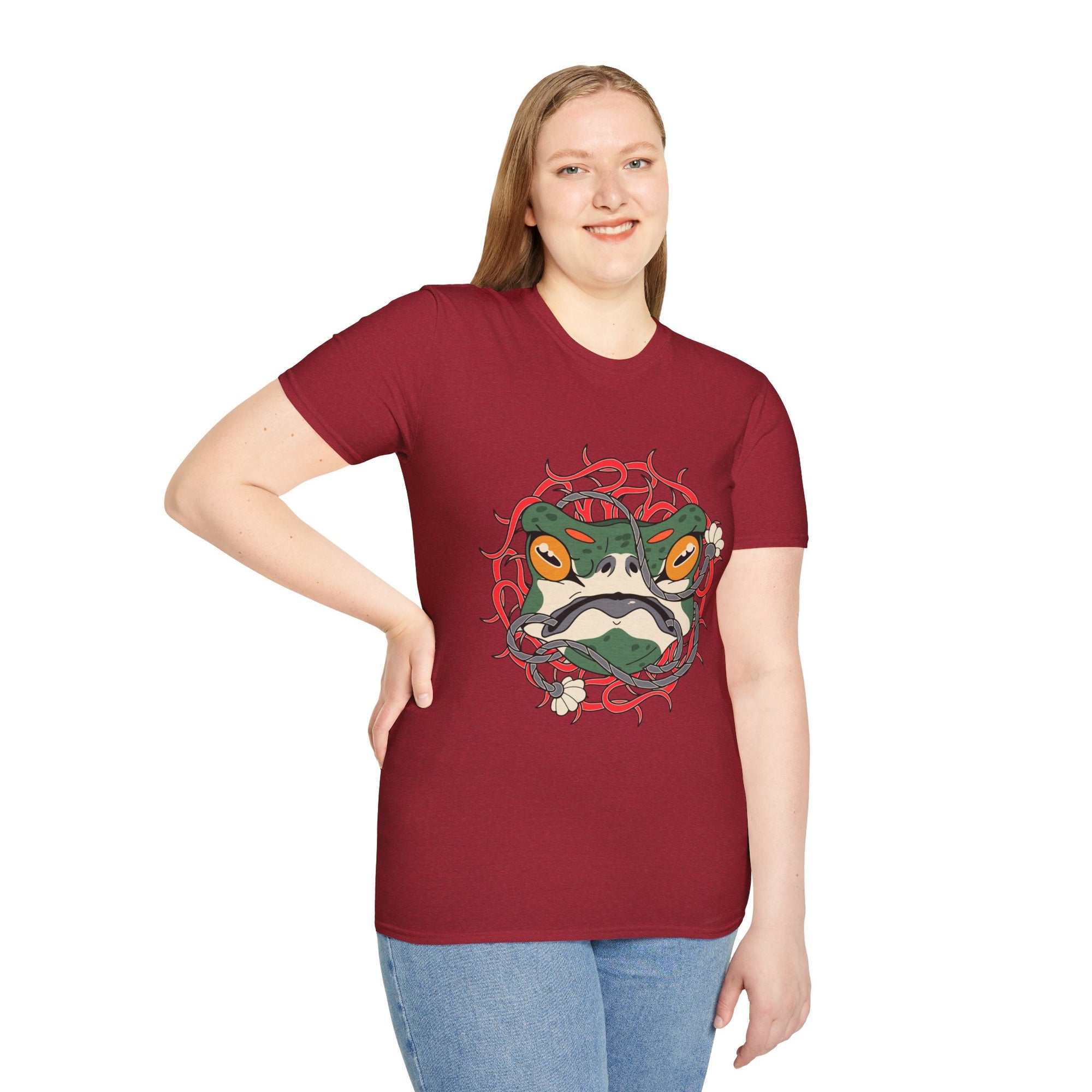 Frog Art Unisex Softstyle T-Shirt | Unique Graphic Tee, Casual Wear, Gift for Nature Lovers, Birthday, Eco-Friendly Fashion