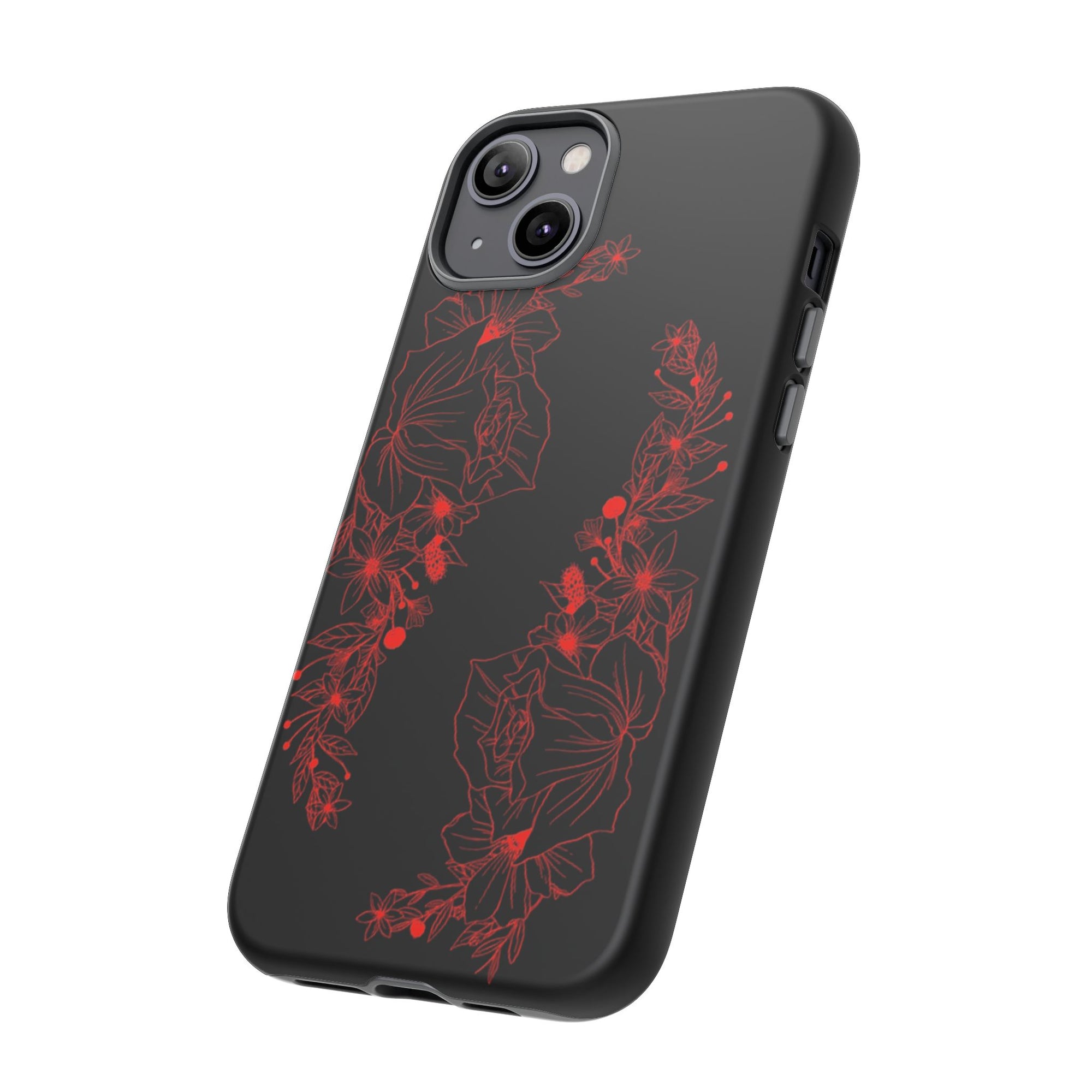Stylish Floral Phone Case, Tough Phone Cover, Floral Design Case, Gift for Her, Black Phone Accessories