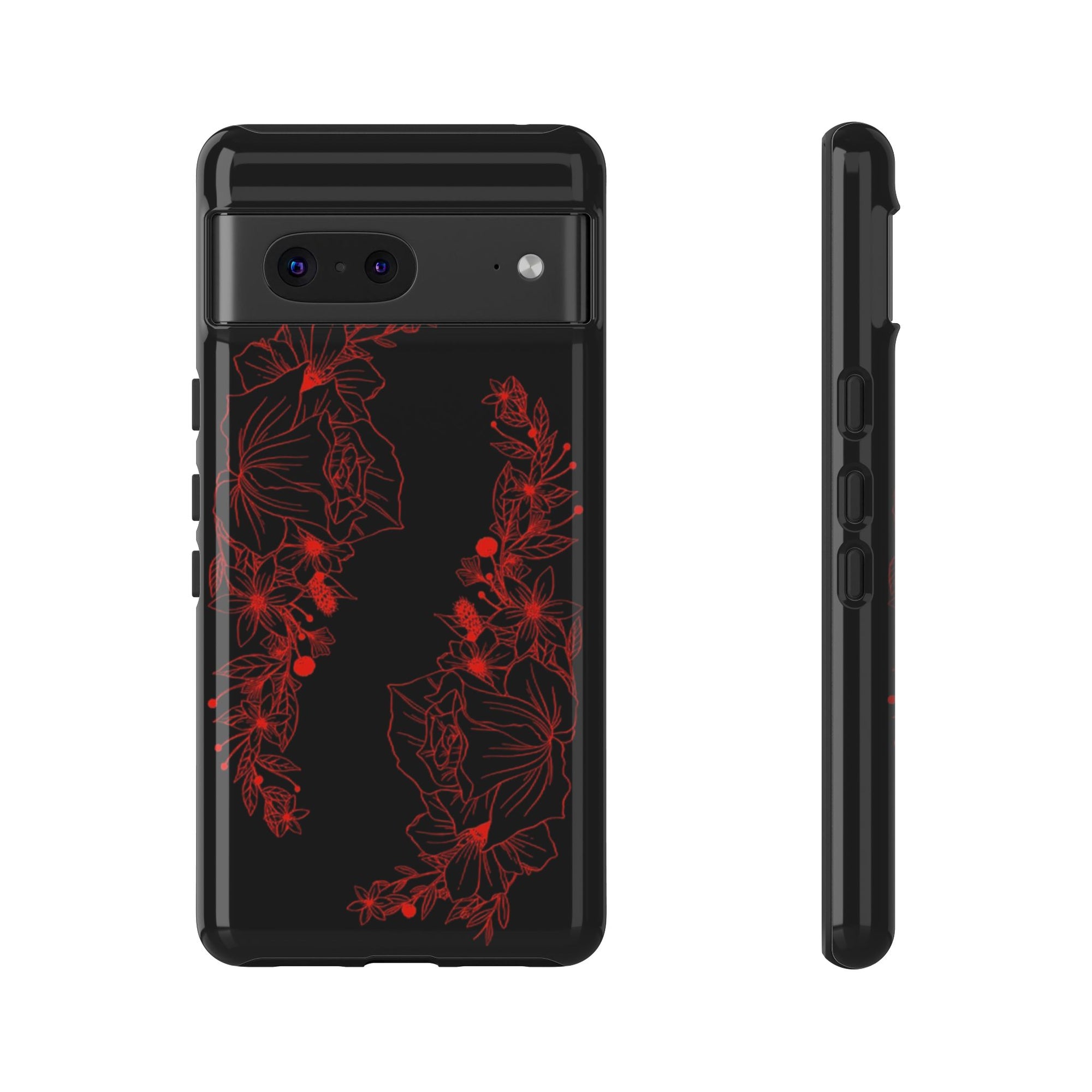 Stylish Floral Phone Case, Tough Phone Cover, Floral Design Case, Gift for Her, Black Phone Accessories