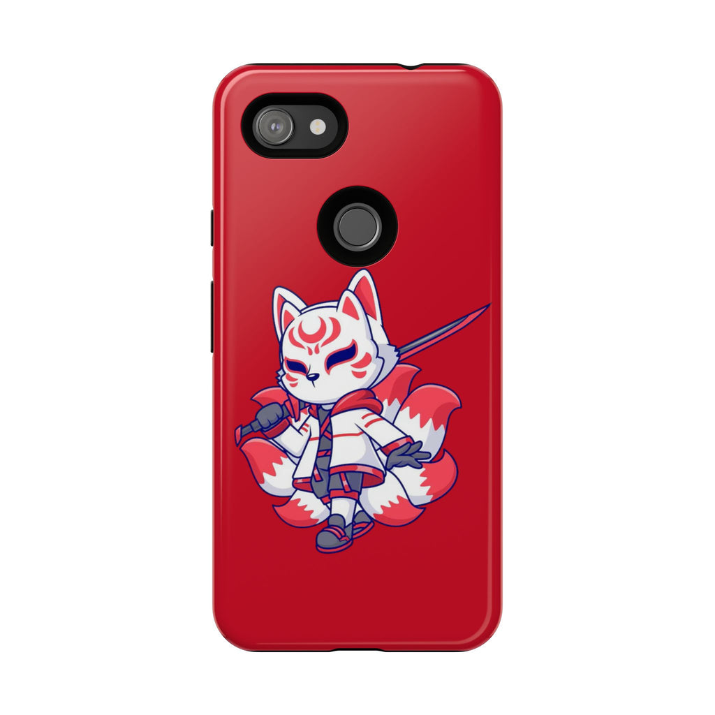 Anime-Inspired Tough Phone Case, Kawaii Fox Design, Gift for Gamers, Cute Phone Accessories, Red Phone Cover, Cosplay Merchandise