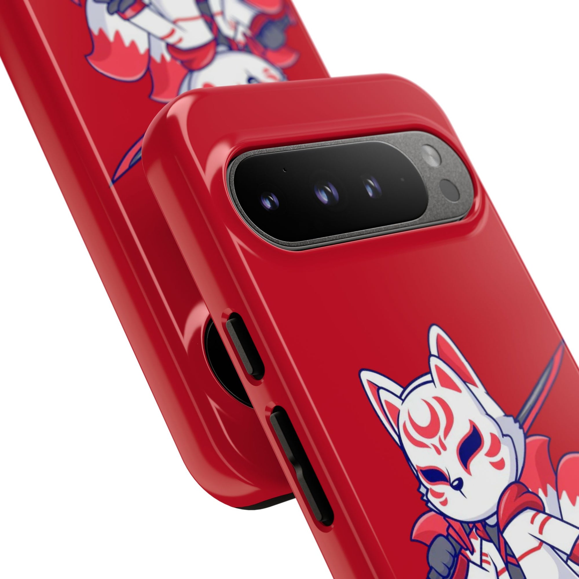 Anime-Inspired Tough Phone Case, Kawaii Fox Design, Gift for Gamers, Cute Phone Accessories, Red Phone Cover, Cosplay Merchandise