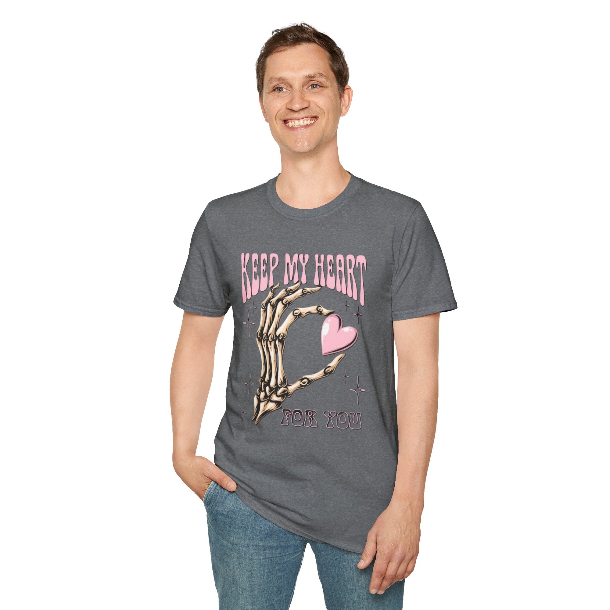 Keep My Heart Unisex Softstyle T-Shirt, Cute Graphic Tee, Valentine's Day Gift, Casual Style, Skeleton Design, Soft Cotton