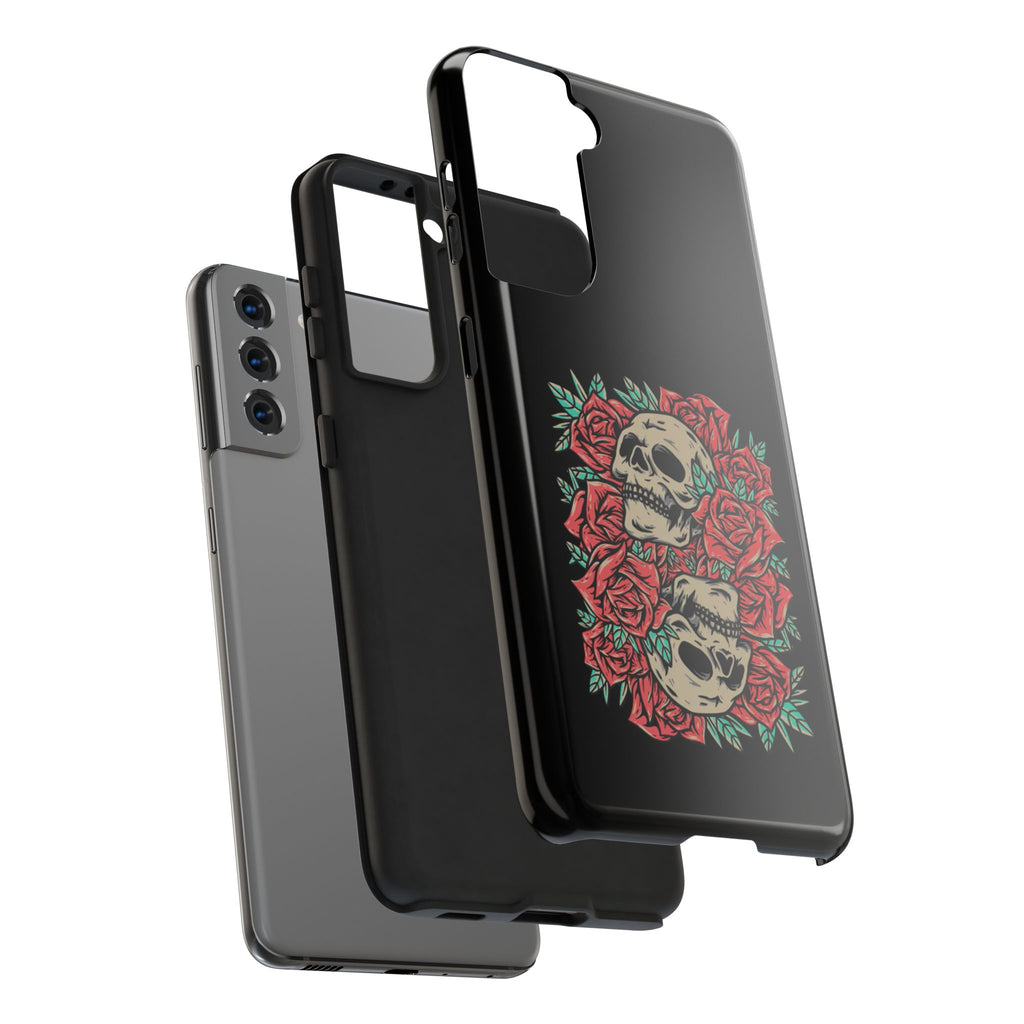 Stylish Skull & Roses Phone Case, Tough Phone Cover, Floral Skull Design, Unique Gift for her, Gothic Aesthetic Accessories