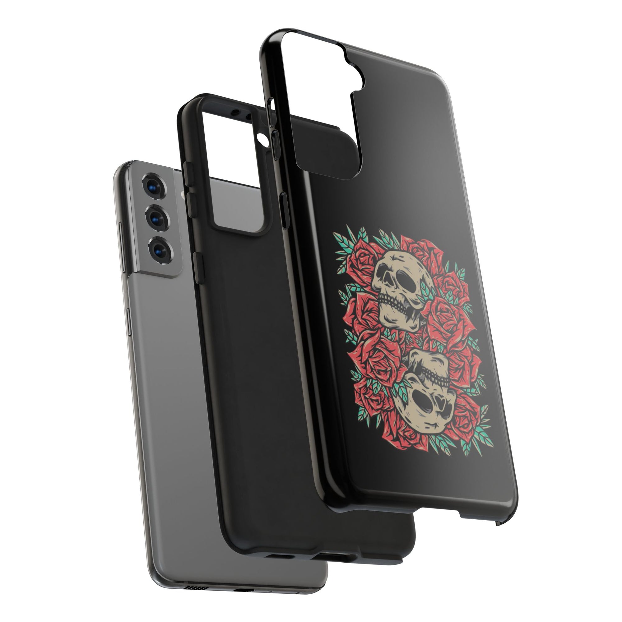 Stylish Skull & Roses Phone Case, Tough Phone Cover, Floral Skull Design, Unique Gift for her, Gothic Aesthetic Accessories