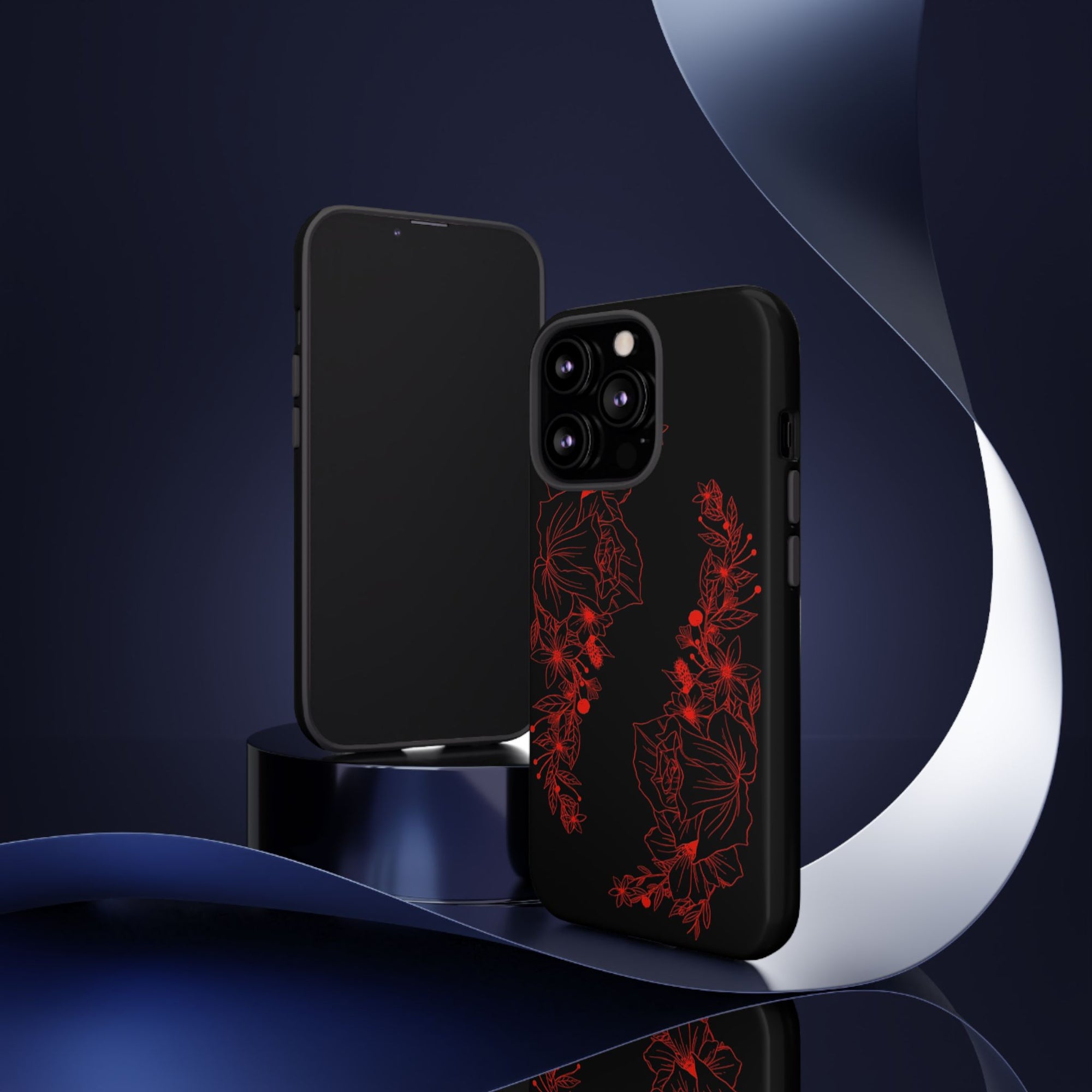 Stylish Floral Phone Case, Tough Phone Cover, Floral Design Case, Gift for Her, Black Phone Accessories