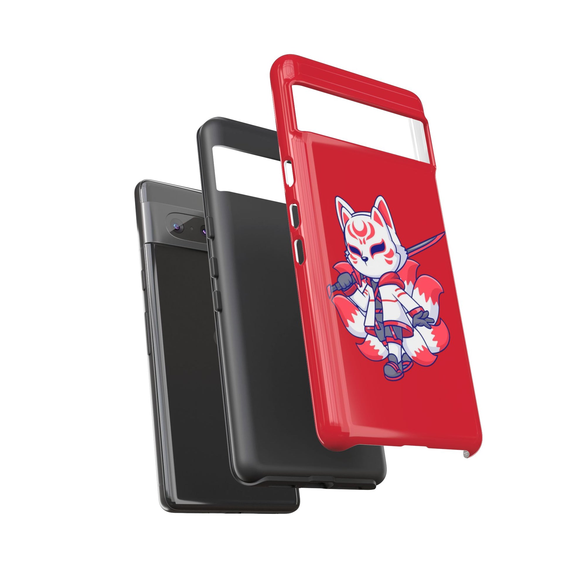 Anime-Inspired Tough Phone Case, Kawaii Fox Design, Gift for Gamers, Cute Phone Accessories, Red Phone Cover, Cosplay Merchandise