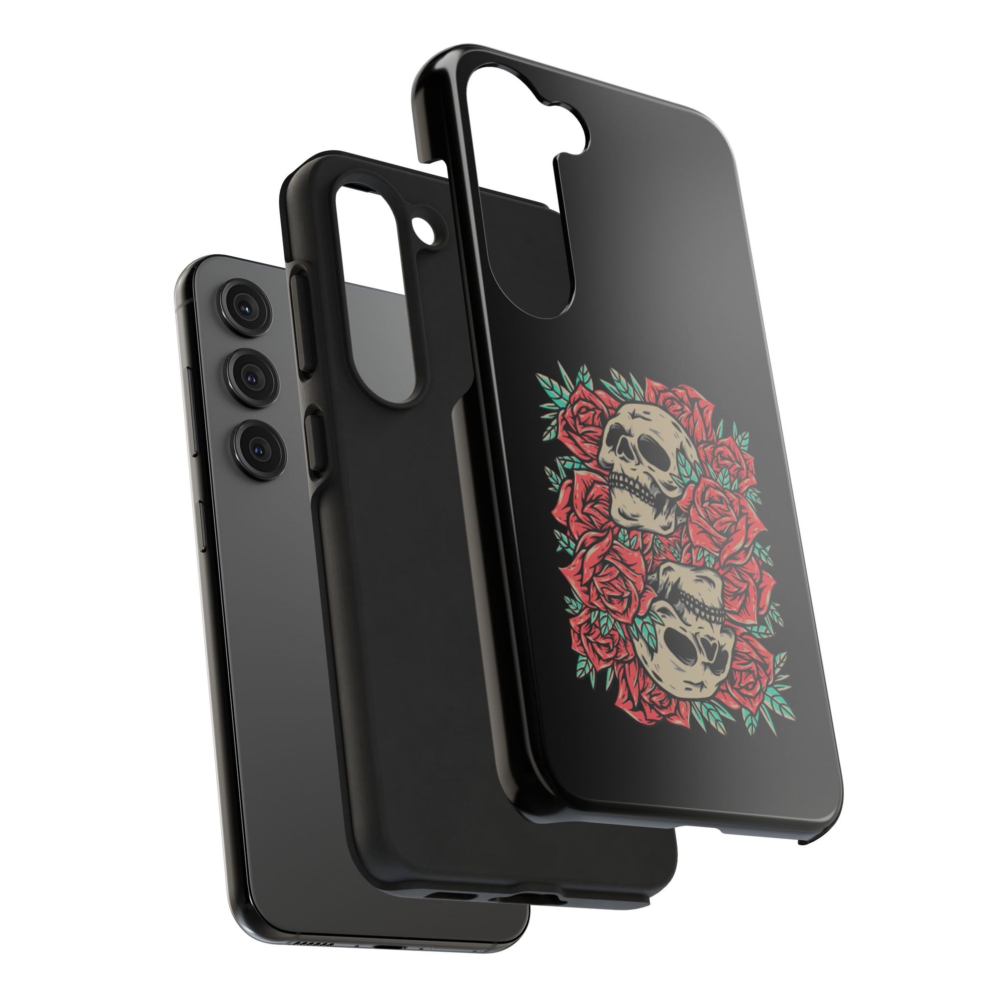 Stylish Skull & Roses Phone Case, Tough Phone Cover, Floral Skull Design, Unique Gift for her, Gothic Aesthetic Accessories