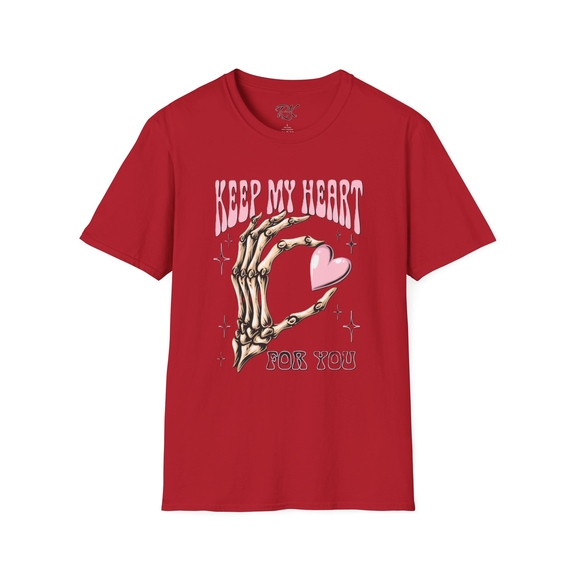 Keep My Heart Unisex Softstyle T-Shirt, Cute Graphic Tee, Valentine's Day Gift, Casual Style, Skeleton Design, Soft Cotton