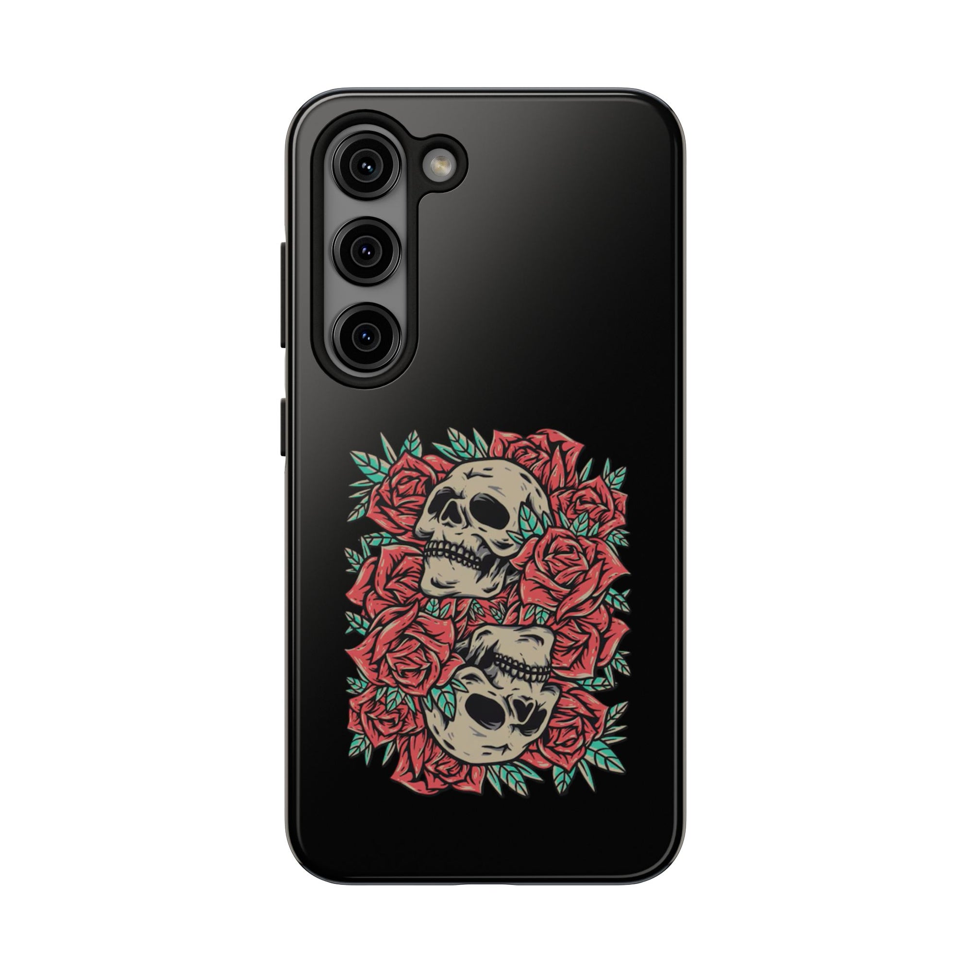 Stylish Skull & Roses Phone Case, Tough Phone Cover, Floral Skull Design, Unique Gift for her, Gothic Aesthetic Accessories