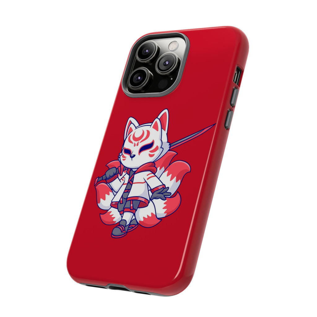 Anime-Inspired Tough Phone Case, Kawaii Fox Design, Gift for Gamers, Cute Phone Accessories, Red Phone Cover, Cosplay Merchandise