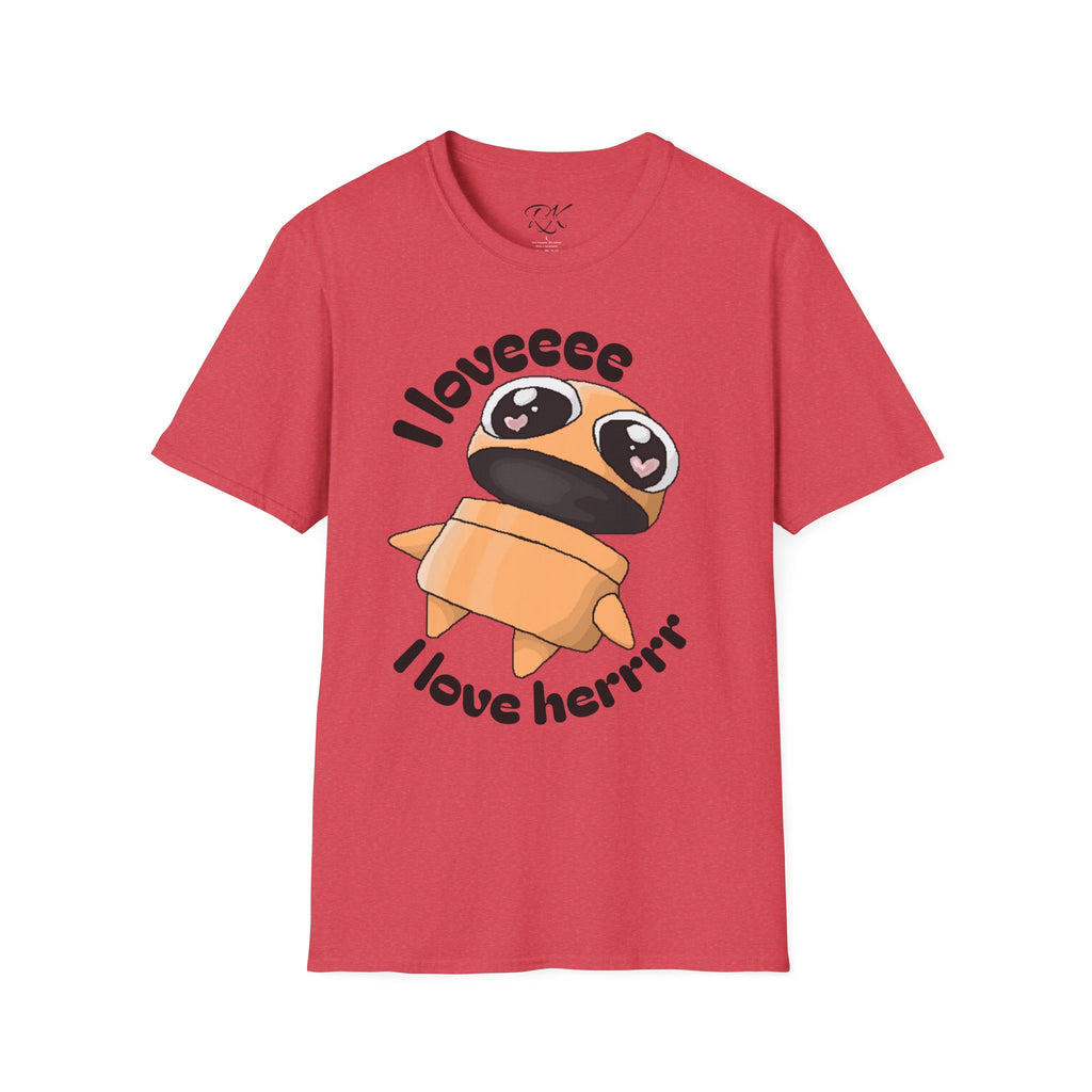 I love Herrrrr Cute Cartoon Love T-Shirt, Unisex Softstyle Tee, Perfect for Gifts, Casual Wear, Valentine's Day, Cute Character Apparel