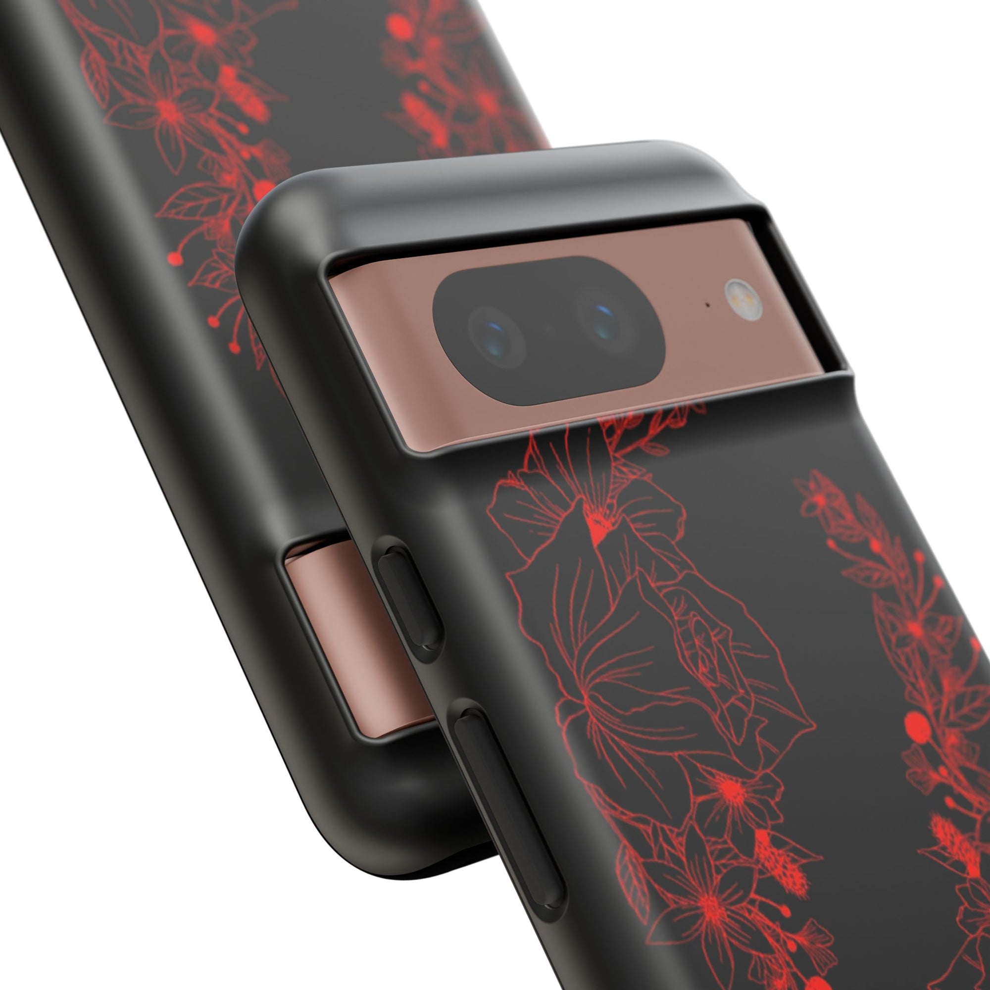 Stylish Floral Phone Case, Tough Phone Cover, Floral Design Case, Gift for Her, Black Phone Accessories