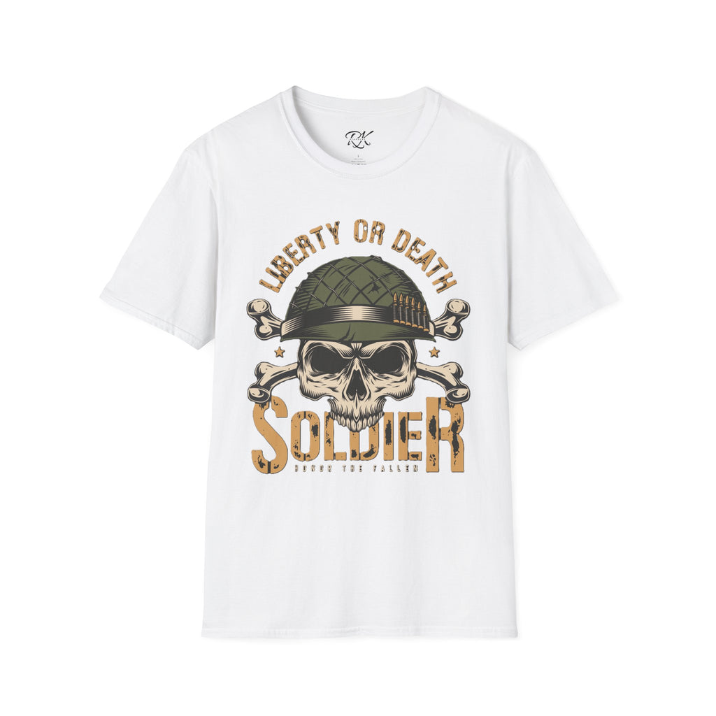 Liberty or Death Skull Soldier T-Shirt, Military Apparel, Unisex Graphic Tee, Veteran Gift, Casual Wear, Outdoor Adventure