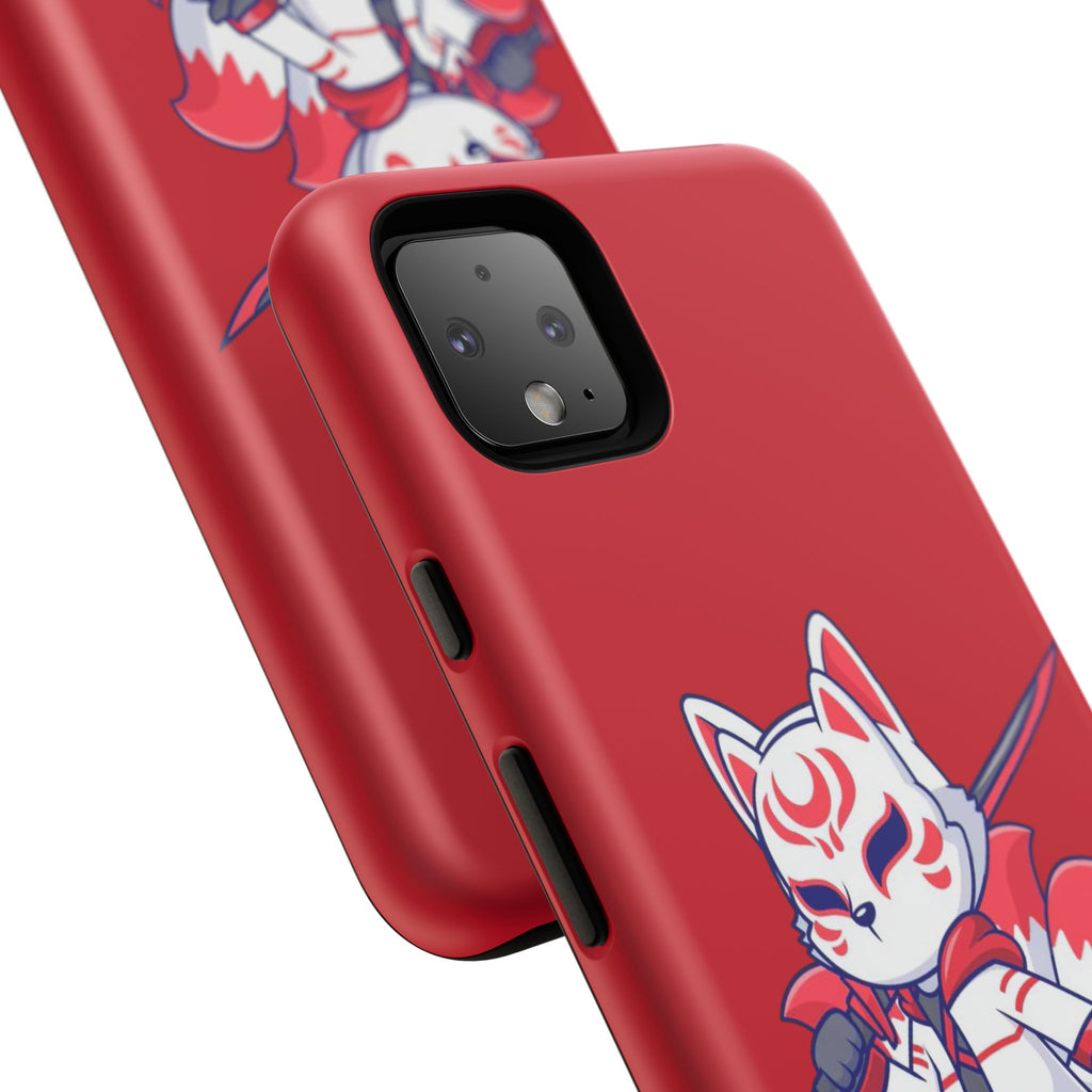 Anime-Inspired Tough Phone Case, Kawaii Fox Design, Gift for Gamers, Cute Phone Accessories, Red Phone Cover, Cosplay Merchandise